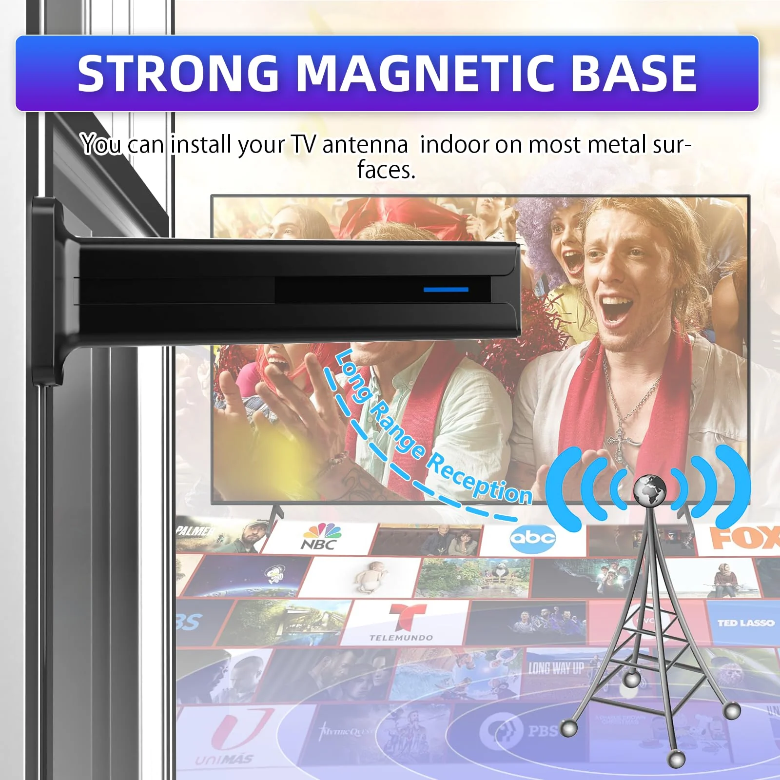 Digital TV Antenna for Smart TV Indoor,2024 TV Antenna with Strong Magnetic Base, 360°&Long Range Reception HD TV Antenna for Local Channels, Easy Installation Antenna for TV Without Cable (7.0 in) 7.0 IN - Image 3