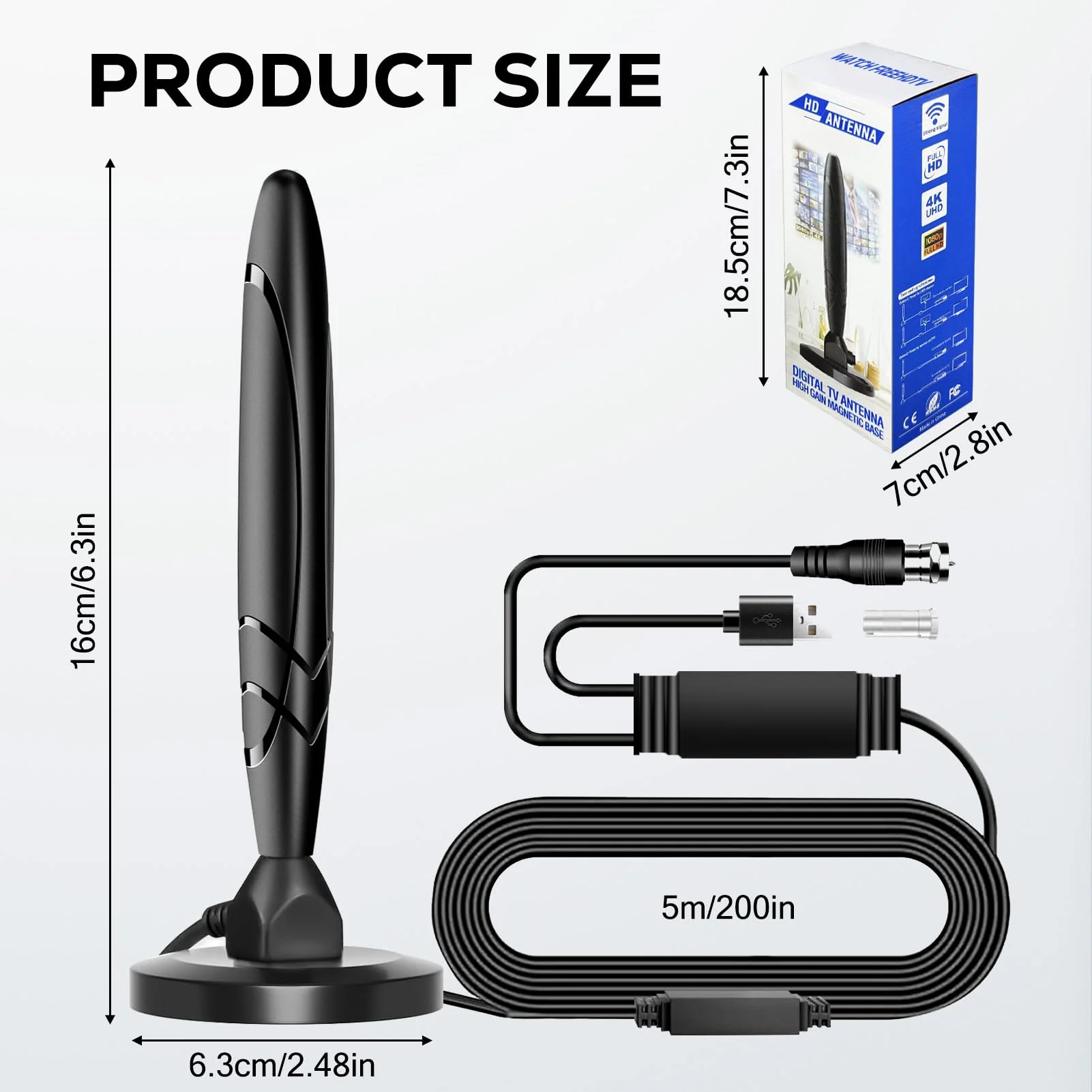 Digital TV Antenna - HDTV Antenna for Smart TV Indoor, 360° Reception, 4K 1080p Support, Amplified Indoor Antenna with Signal Booster, Detachable Amplifier, 20FT Cable, TV Antenna for Local Channels - Image 2