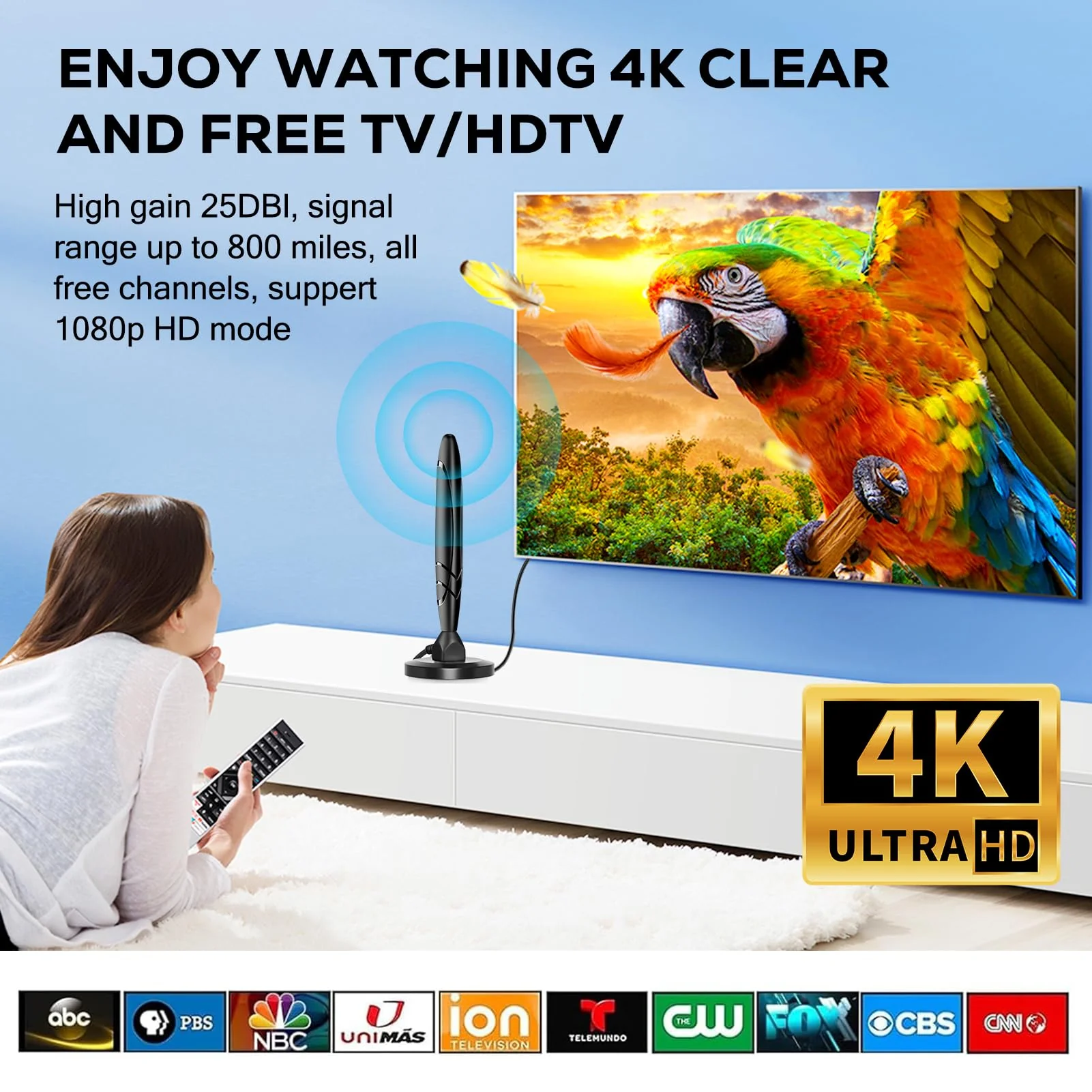 Digital TV Antenna - HDTV Antenna for Smart TV Indoor, 360° Reception, 4K 1080p Support, Amplified Indoor Antenna with Signal Booster, Detachable Amplifier, 20FT Cable, TV Antenna for Local Channels - Image 5