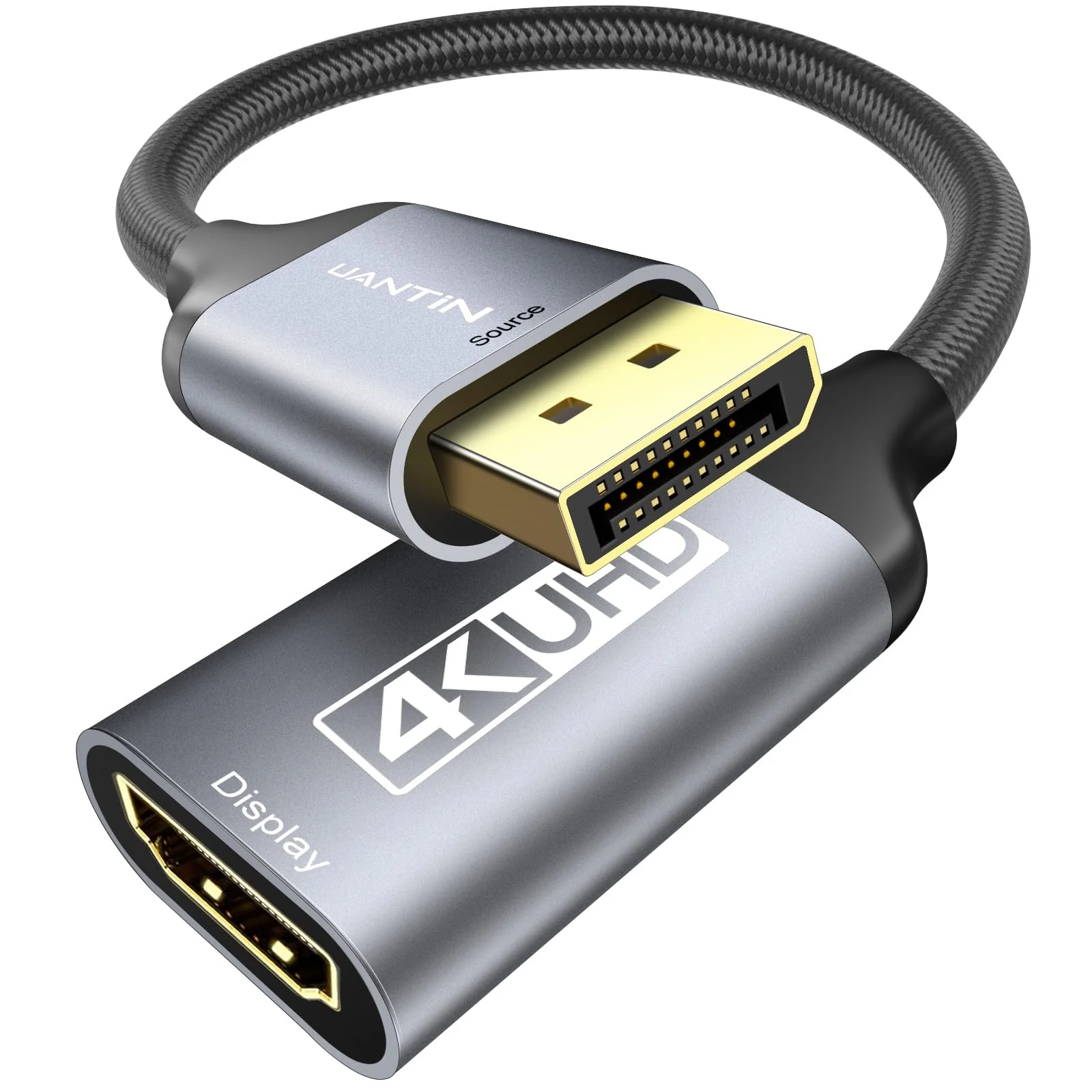 Display Port to HDMI 4K Adapter | Braided DP DisplayPort Male to HDMI Female Uni-Directional Converter for PC Dell HP AMD NVIDIA Laptop HDTV Monitor and Other Passive 1 Pack