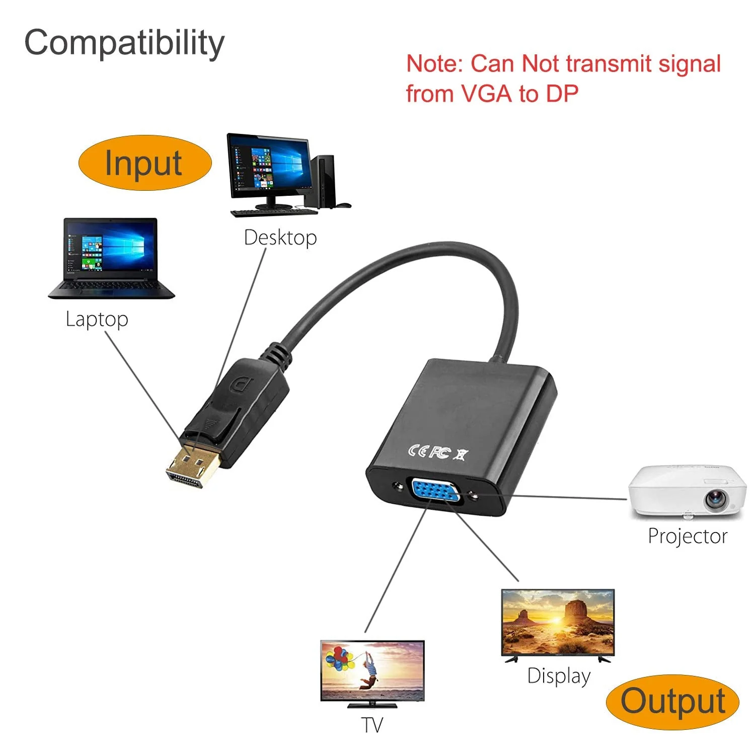 Display Port to VGA Adapter,8 Pack Gold-Plated DisplayPort DP to VGA Converter (Male to Female) for Computer, Desktop, Laptop, PC, Monitor, Projector, HDTV 8Pcs - Image 4