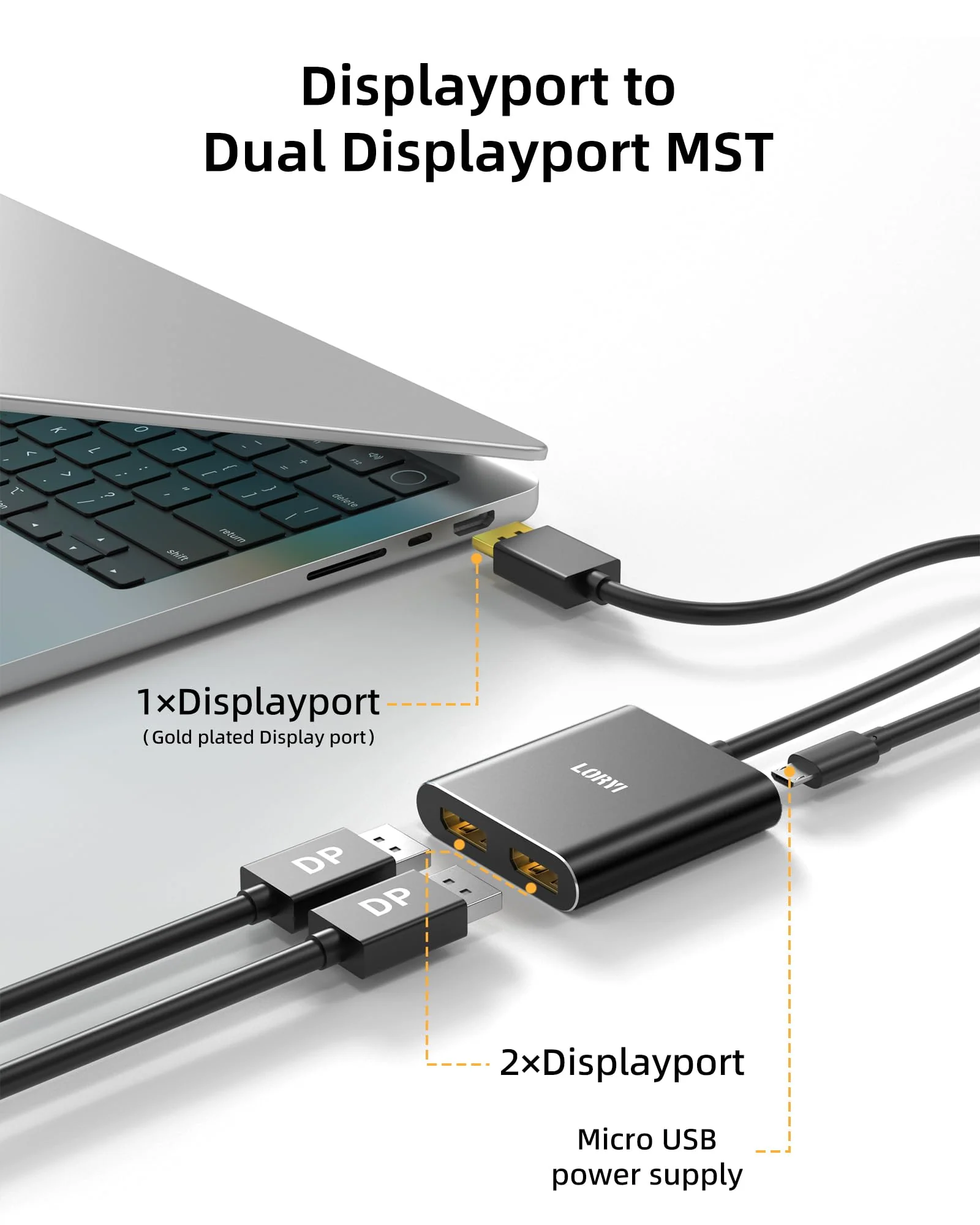 Displayport to Dual Displayport Splitter Adapter,4K60Hz MST Displayport hub 1 in 2 Out Display Port for Dual Monitors,DP1.4 Display Port Splitter for Desktop, Laptop,Extend Display - Image 2