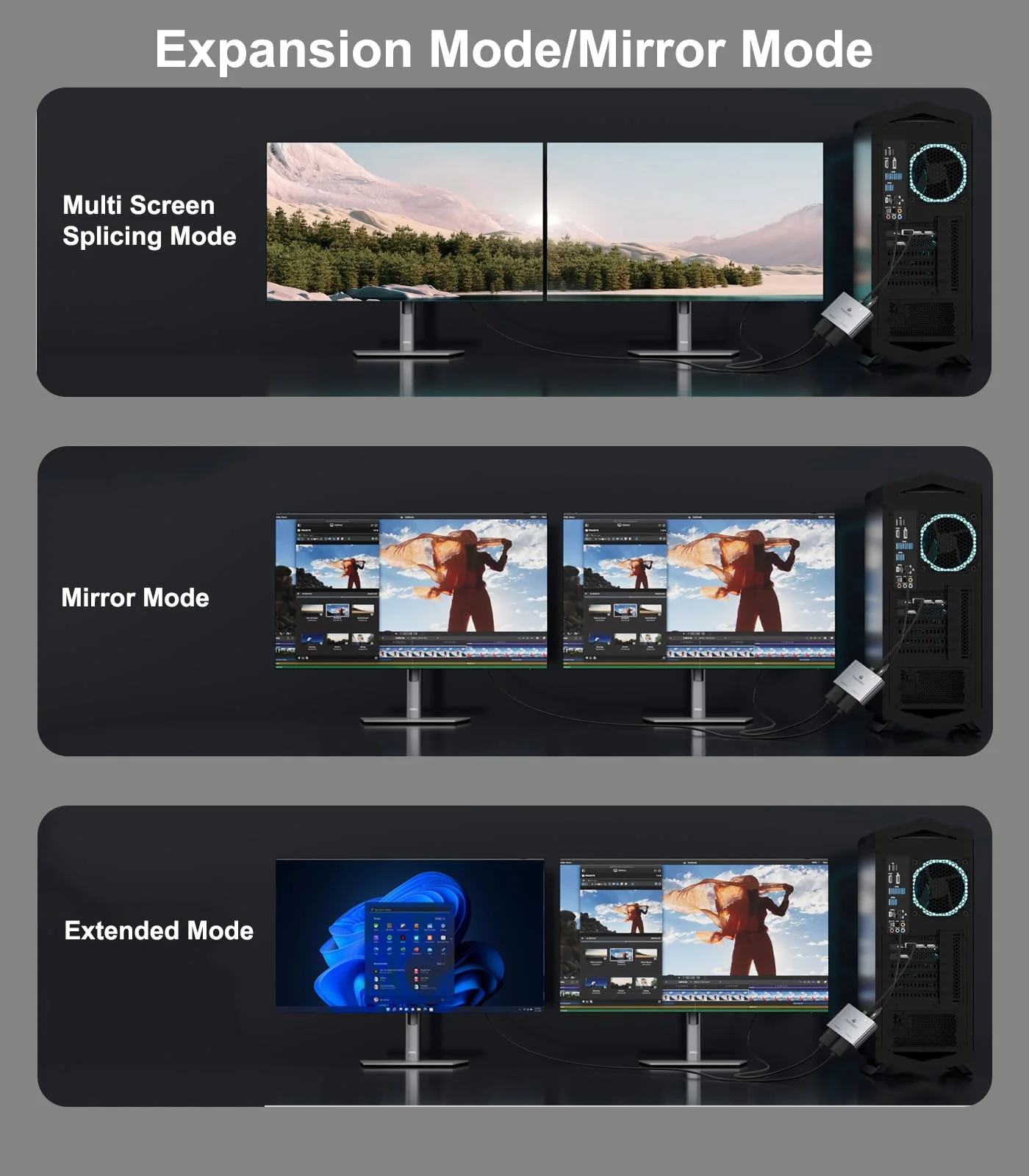 DisplayPort to Dual HDMI Adapter (4K@60Hz) DP to HDMI Splitter for Dual Monitors Extended Display MST Display Port to HDMI 1 in 2 Out Hub for PC, Graphics Card - Image 4