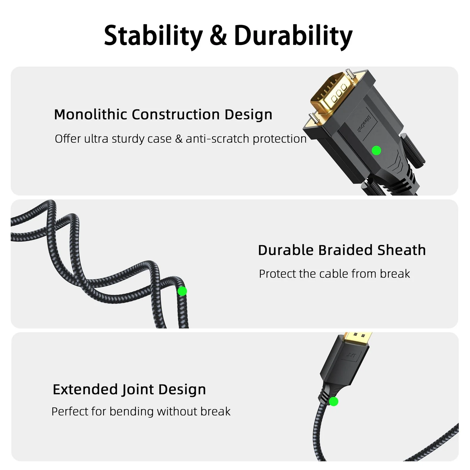 DisplayPort to VGA Cable 3Ft, DP Display Port to VGA Adapter Cable Converter Male to Male Braided Cord for Monitor Desktop Laptop Display Projector HDTV 3 Feet 1 Pack - Image 3