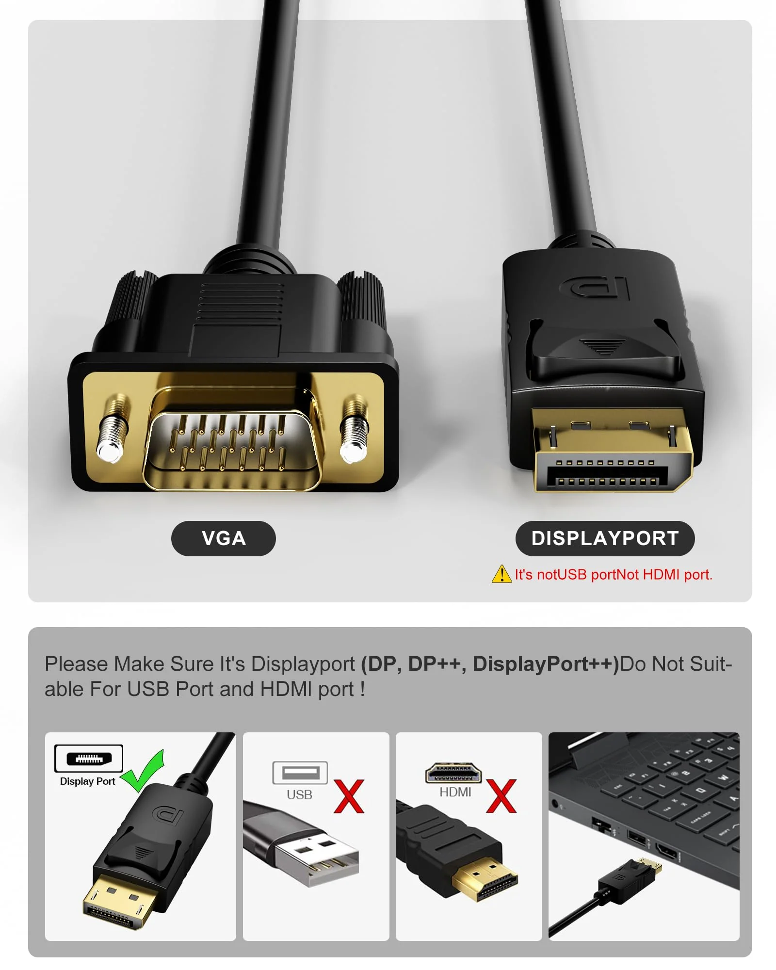 DisplayPort to VGA, VGA Adapter 6 Feet DP Cable Connects Port from Desktop or Laptop Monitor Projector with VGA to Displayport Adapter (Not Bidirectional,Not Compatible with HDMI or USB) 1 pack - Image 6