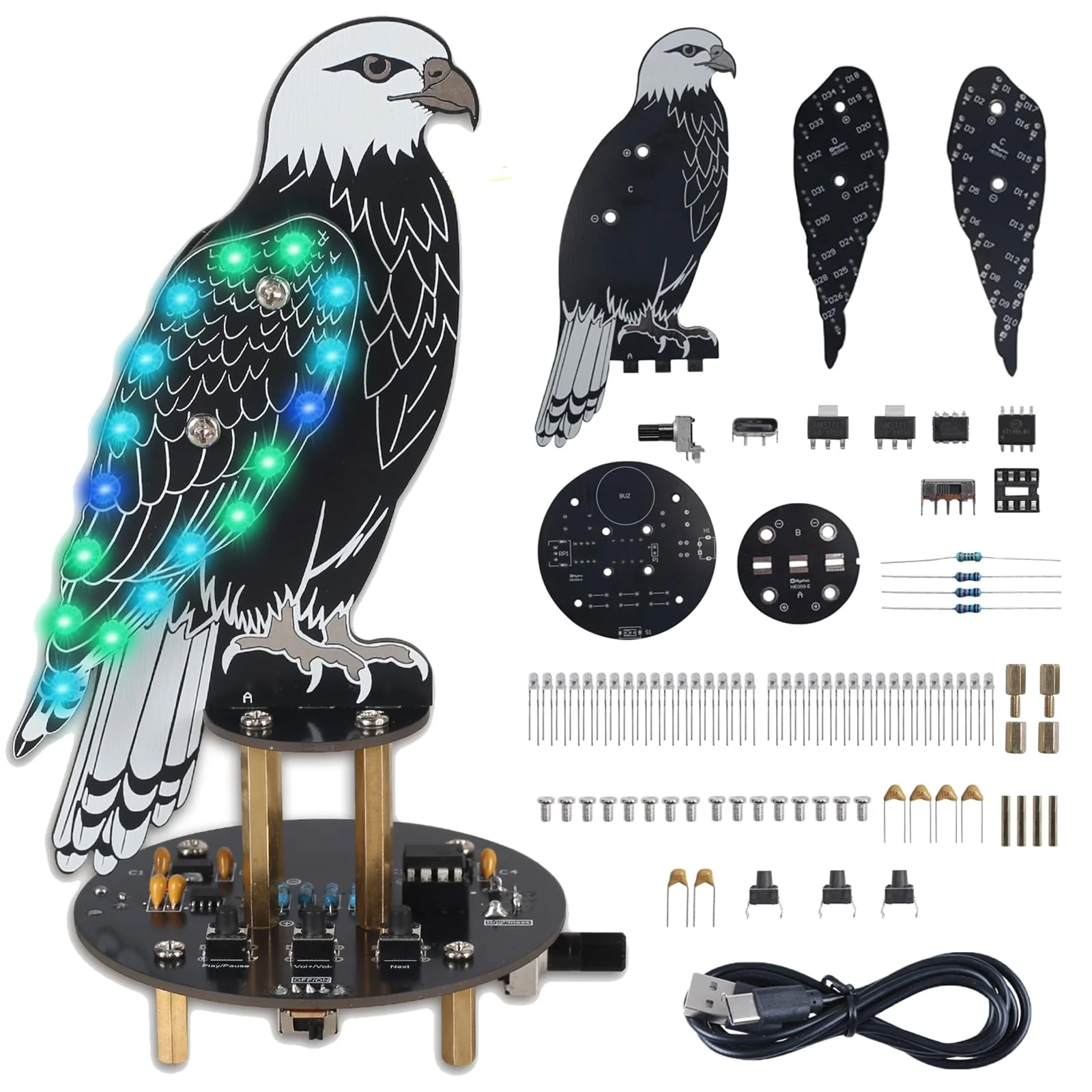 DIY Electronic Bird Singing Soldering Kit, Creative Soldering Project Kit with Bird Shape, 10 Bird Voices, Slow LED Wing Flashing for Electronics Learning Gift