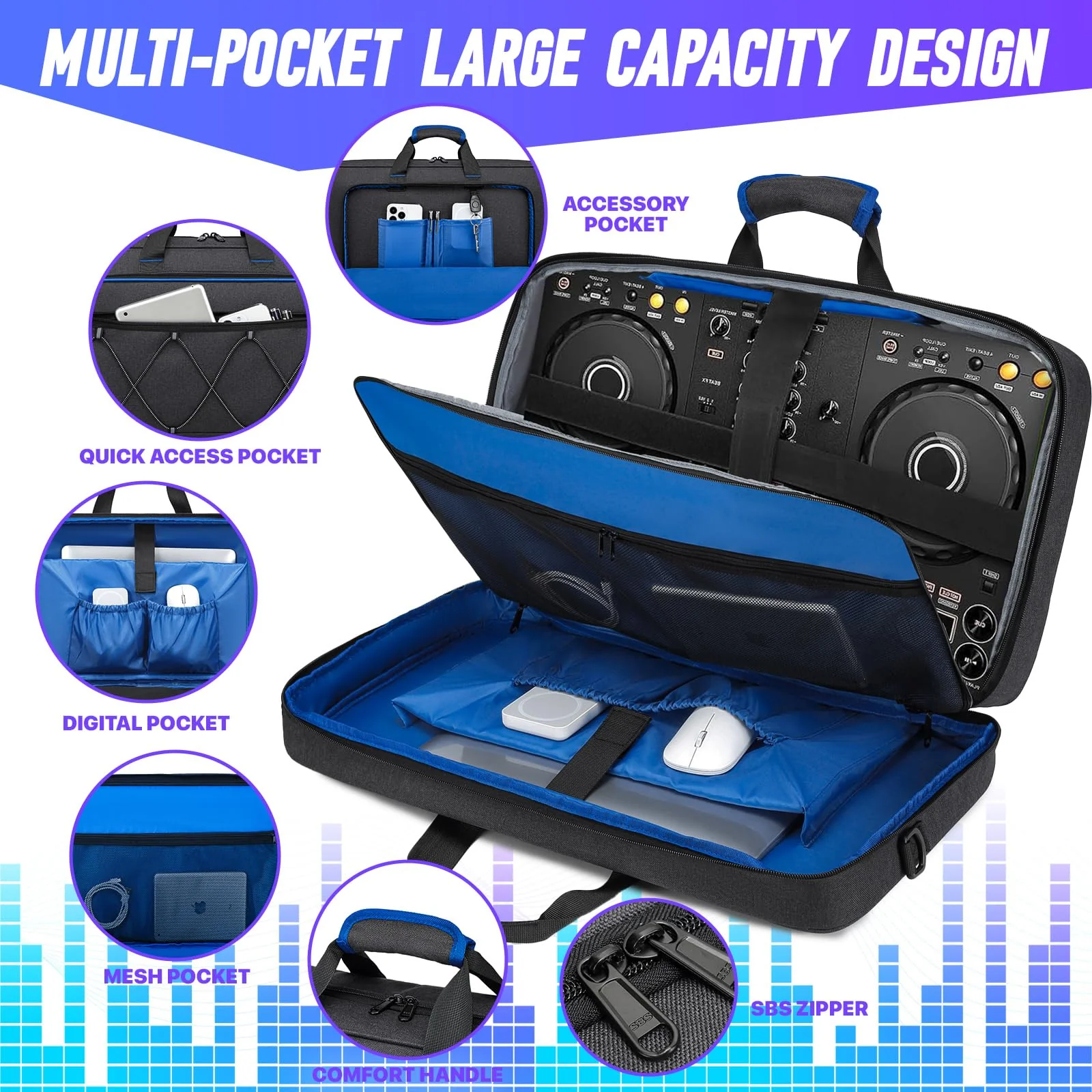 DJ Bag for DDJ-FLX4/DDJ 400/DDJ REV1, Padded DJ Controller Crossbody Bag with 4 Pockets, for 15.6 Inch Laptop, Cables, DJ Mixer Case with Adjustable Shoulder Strap for DJ Equipment - Image 4