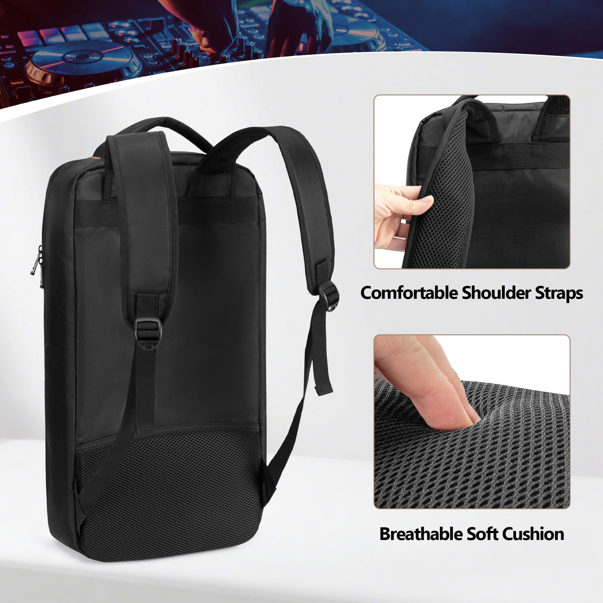 DJ Controller Backpack Compatible with DDJ 400/ SB2/ SB3/ DDJ-REV1/ DDJ-FLX4, Padded DJ Controller Storage Bag with Laptop Sleeve, DJ Mixer Carrying Case for DJ Equipment, Cable - Image 4