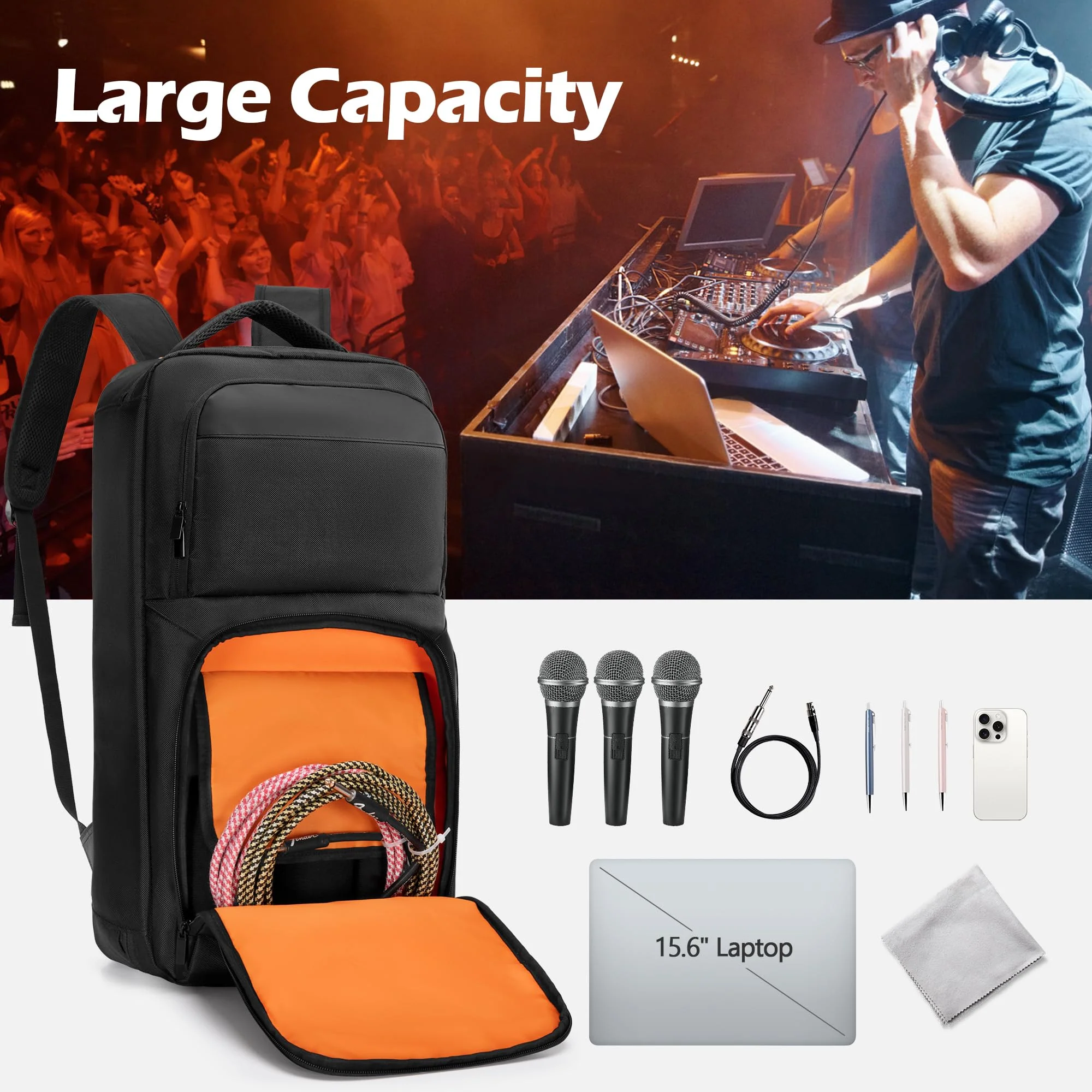 DJ Controller Backpack Compatible with DDJ 400/ SB2/ SB3/ DDJ-REV1/ DDJ-FLX4, Padded DJ Controller Storage Bag with Laptop Sleeve, DJ Mixer Carrying Case for DJ Equipment, Cable - Image 7
