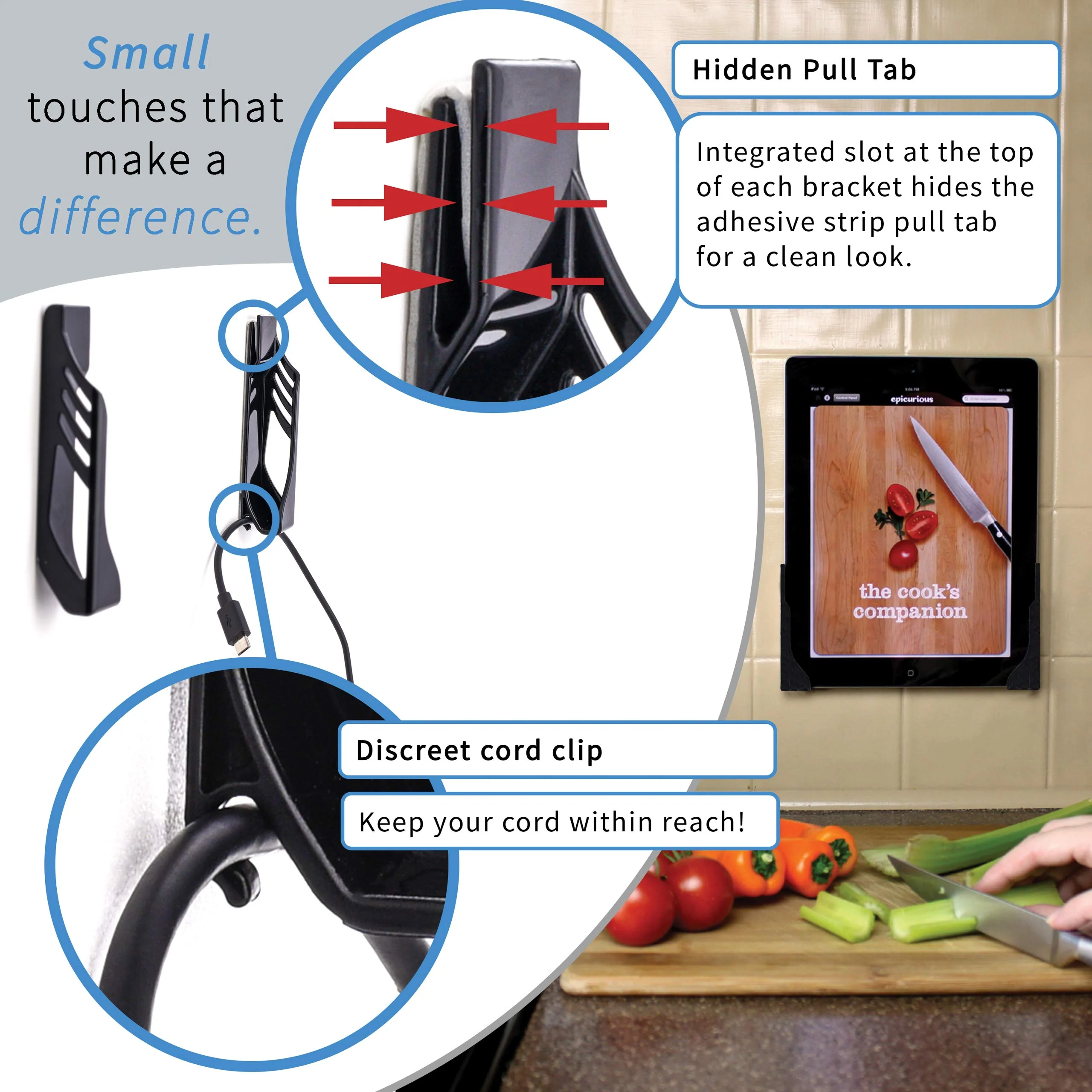 Dockem Koala Tablet Wall Mount: Universal Damage-Free Adhesive Wall Dock for iPads, iPad Airs, Galaxy Tabs and Other Tablets (Black Version) Black - Image 2