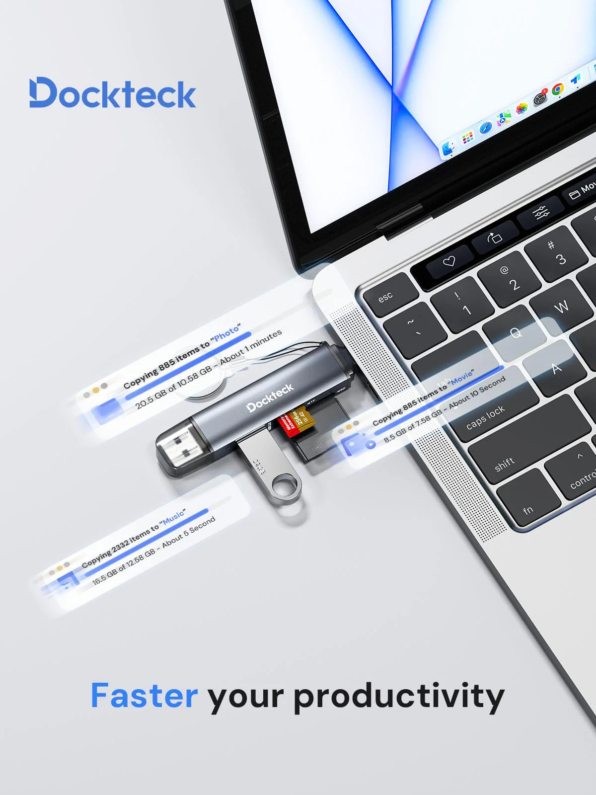 Dockteck SD Card Reader, 5G Super Speed USB3.0 SD/TF Card Reader, 3-Slot USB A/C to SD/Micro SD/USB A Memory Card Reader for UHS-I SD/Micro SD/SDHC/SDXC/MMC, Support OTG for Plug&Play USB3.0 A/M&C/M TO TF/SD/USBA - Image 6