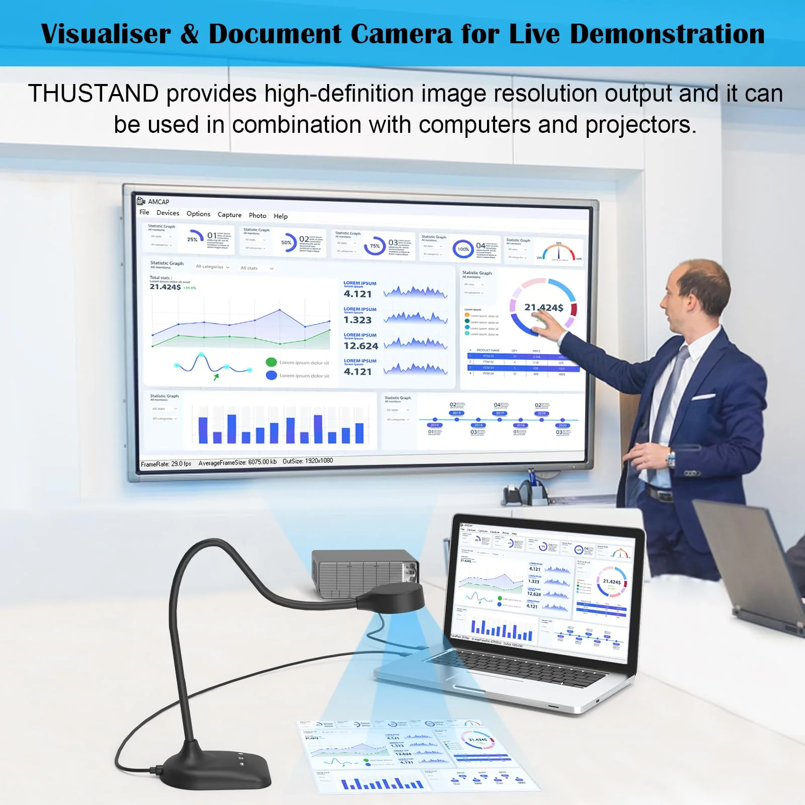 Document Camera for Teachers, Doc Camera, USB Visualizer with LED Light, Auto Focus, Image Invert, Fold, For Mac OS, Windows, Chromebook - Image 6