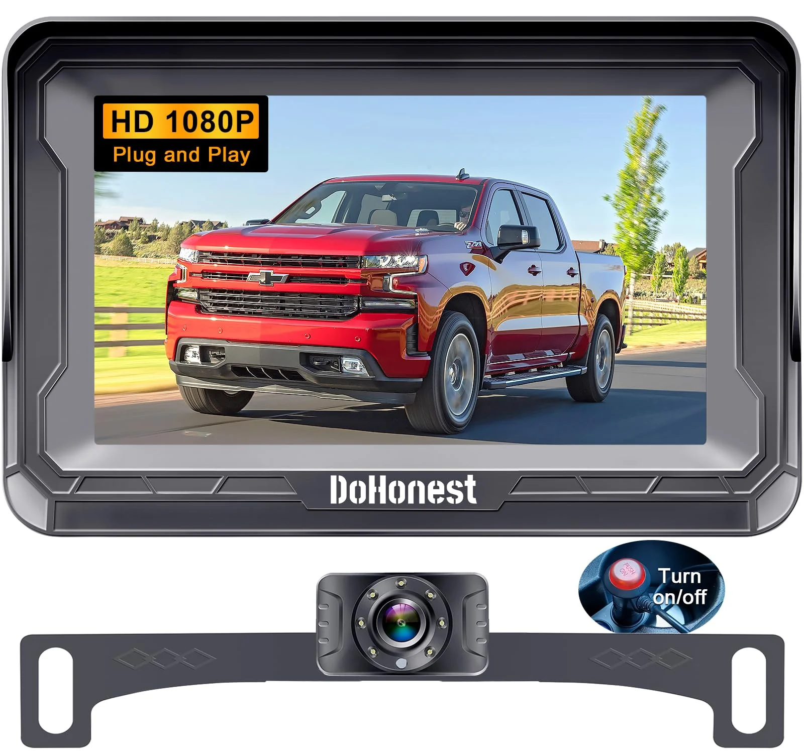 DoHonest Backup Camera and Monitor Kit HD 720P Easy Installation for Car/Suv/Pickup/Truck/Van/RV/Trailer Single Power Rear View System Driving/Reversing Use IP68 Waterproof Night Vision