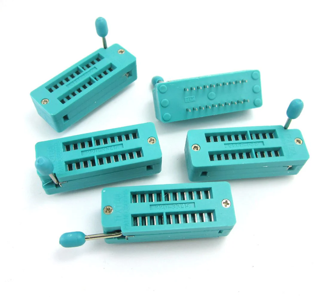 DollaTek 5pcs Universal IC Test ZIF Socket 20 Pin 2.54mm Spacing for Microcontroller Chip Breadboard Program ICs