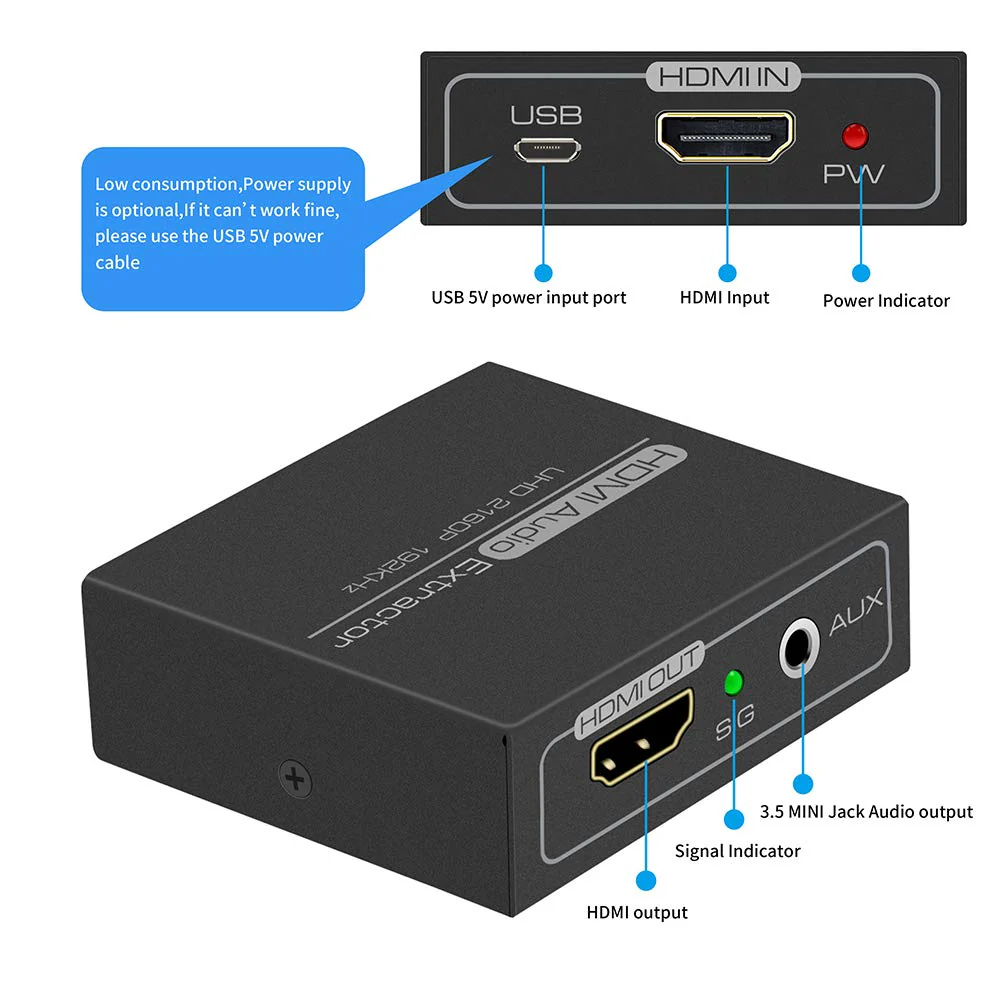 DONGJIAN HDMI Audio Extractor,4K HDMI to HDMI with Audio 3.5mm AUX Stereo and L/R RCA Audio Out,HDMI Audio Converter Adapter Splitter Support 4K 1080P 3D Compatable for PS3 Xbox Fire Stick. - Image 4