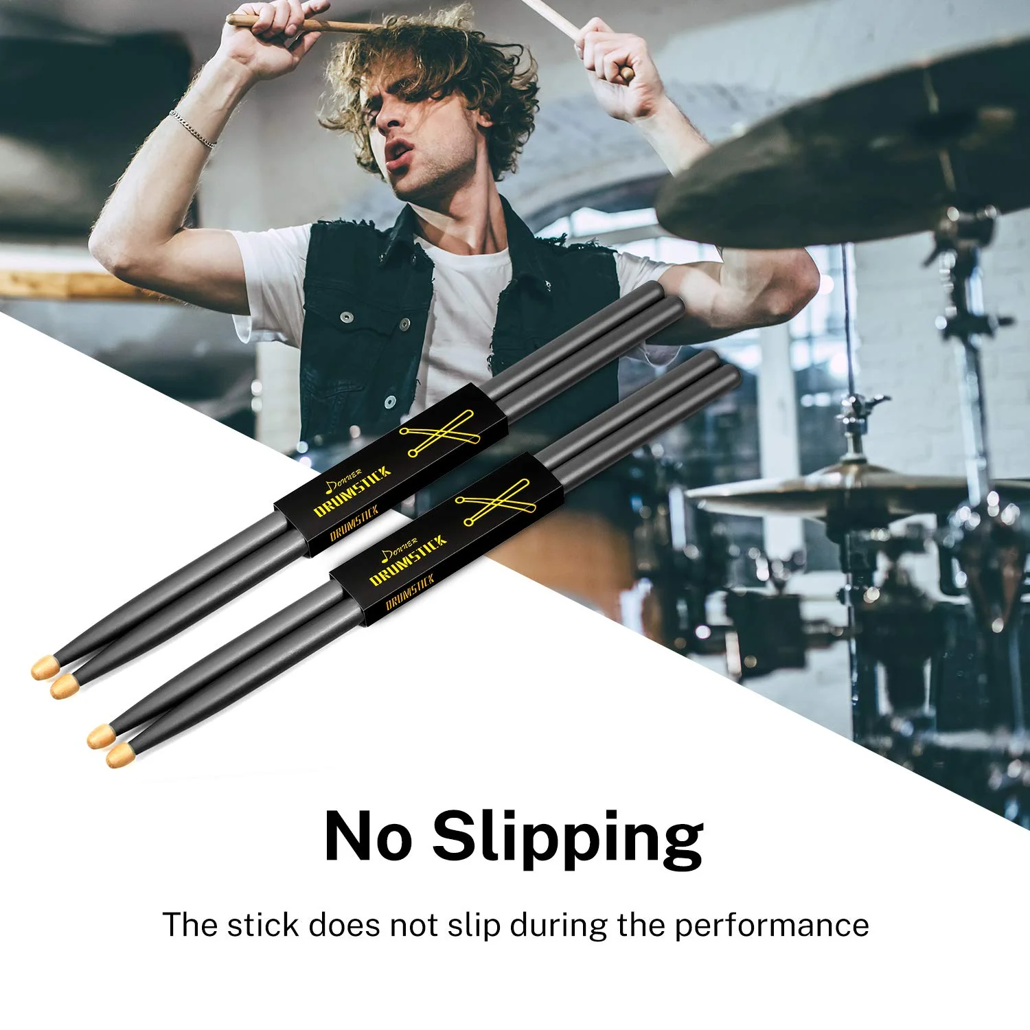 Donner Drum Sticks, 5A Drumsticks Classic Maple Wood Black Drumsticks With Storage Bag, 2 Pairs - Image 7