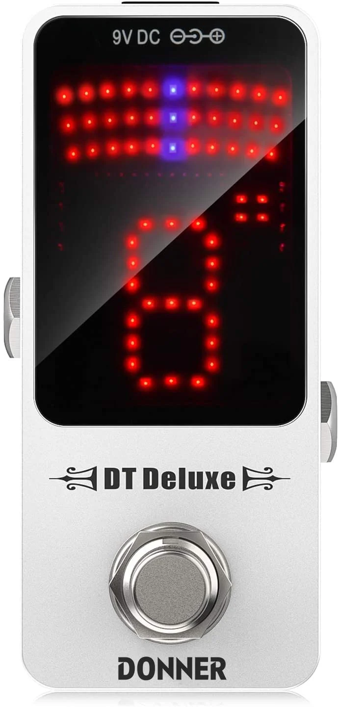 Donner Tuner Pedal, DT Deluxe Chromatic Guitar Tuner Pedal for Electric Guitar and Bass ± 1 Cent USB or 9V Power Supply True Bypass White Tuner