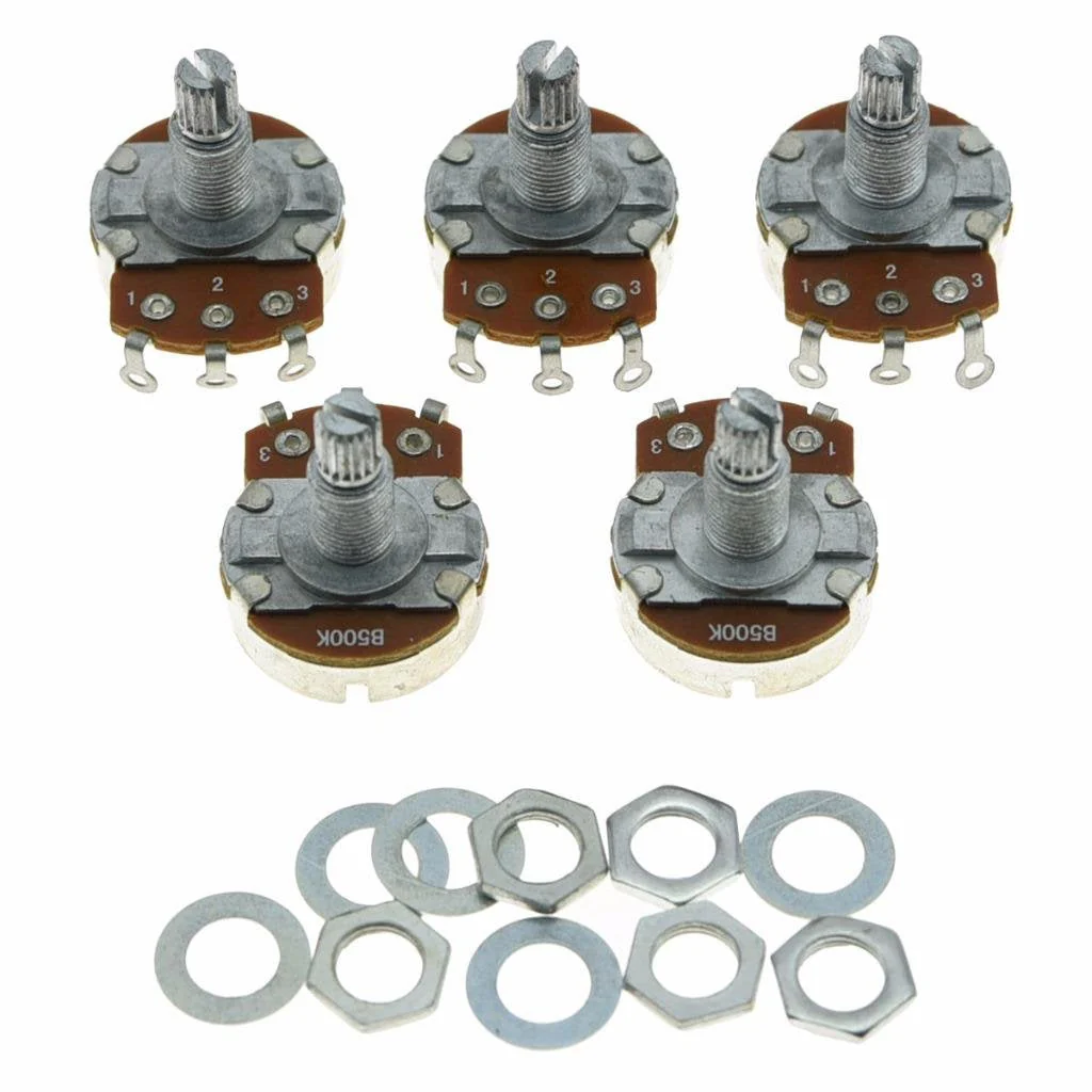 Dopro 5pcs Linear Guitar Pots Volume 500K Electric Guitar Large Pots 24mm Base with Long Split Shaft Guitar Potentiometer B500K Long 18mm Shaft