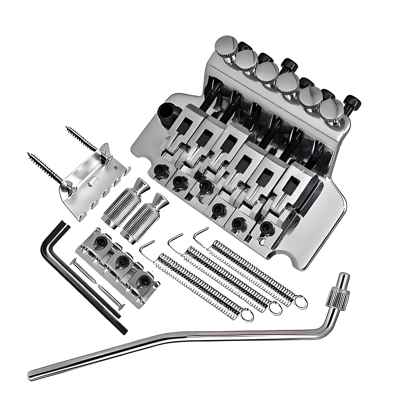 Double Locking Tremolo Bridge System with Arm - Compatible with Floyd Rose & Strat Electric Guitars, Chrome Replacement Part (Silver) Silver