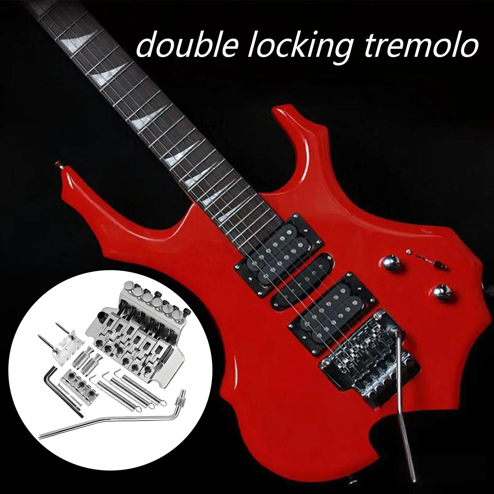 Double Locking Tremolo Bridge System with Arm - Compatible with Floyd Rose & Strat Replacement| Chrome Upgrade Kit for Electric Guitars (Silver) Silver - Image 2