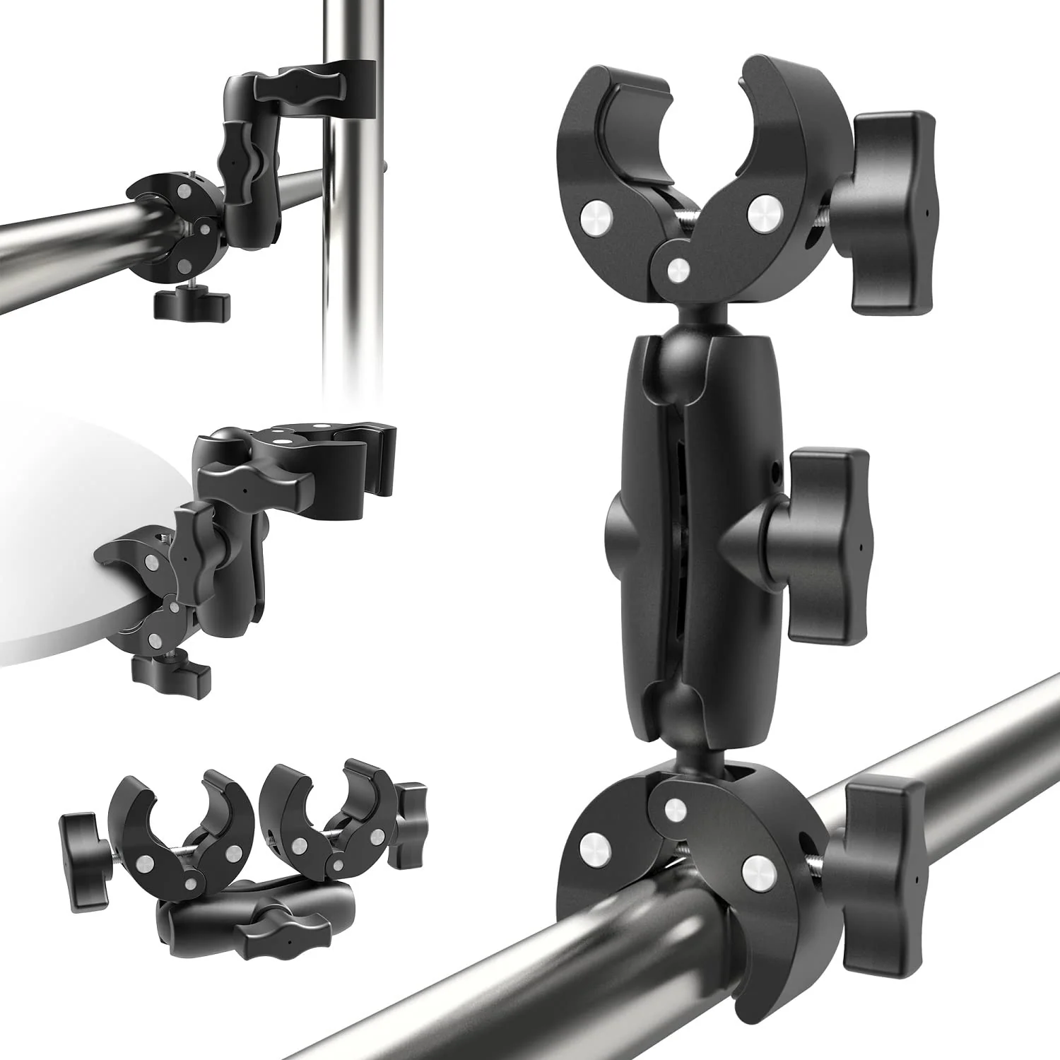 Double Mount Clamp Bracket Monitor Magic Socket Arm for Desk Photo Studio Light Stand, Photography Reflector, Flag Holder Mount, Cross Bars, Umbrella, Pole Stick Shoot Accessories Tools