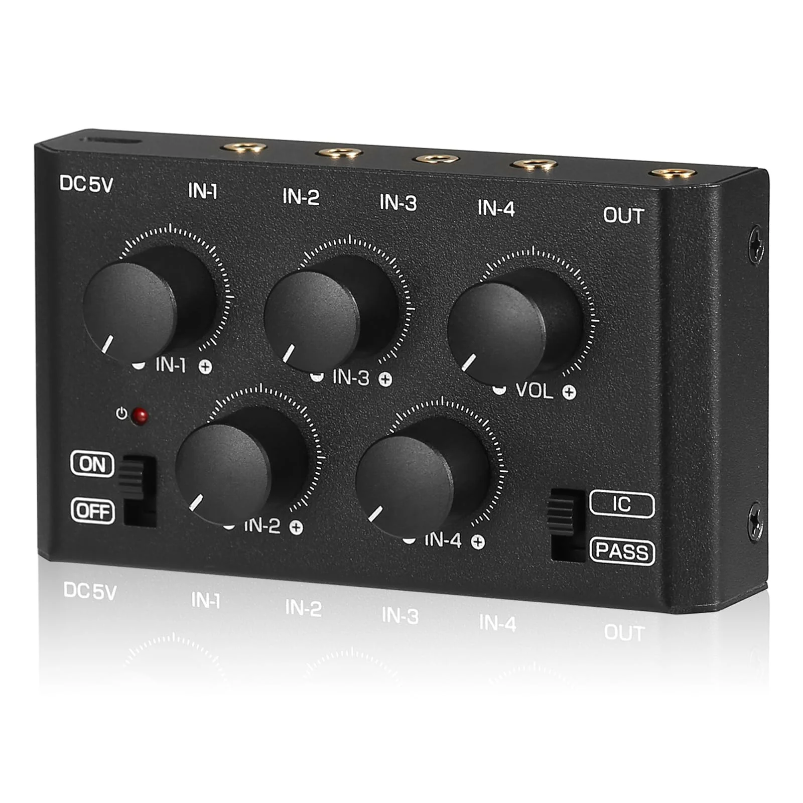 DoukAudio MC5-BX Mini Audio Mixer: 4-Channel Ultra Low-Noise Stereo Line Mixer for Home Studio Bar, Active & Passive Modes, Portable Metal Design for Musicians DJs