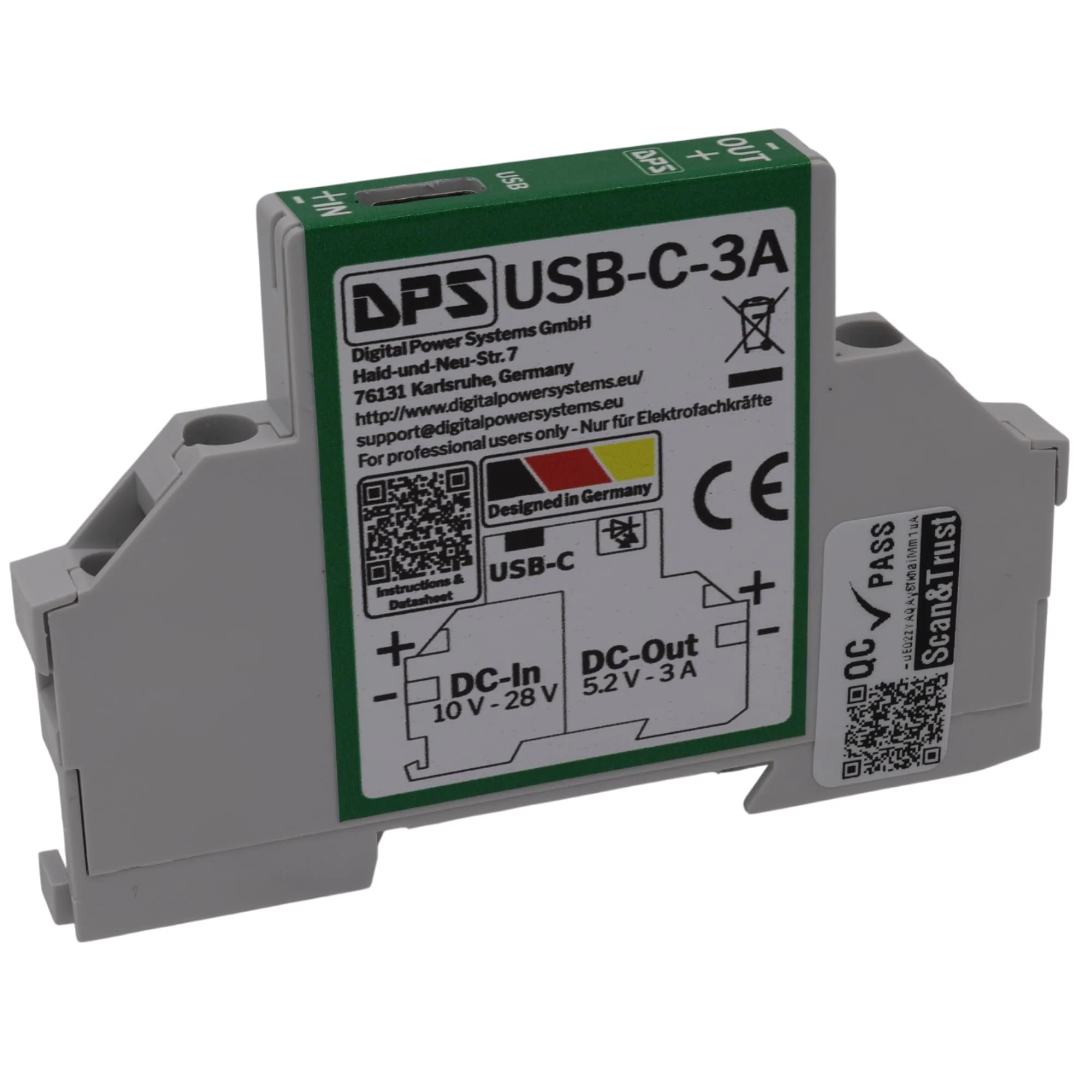 DPS - DIN Rail Power Supply 5 V 3 A 15 W USB-C 10 V-28 V | 5.2 V DC DC USB C Step Down Power Supply for Smart Home, Smart Meter, Tablet, Pi USB-C-3A