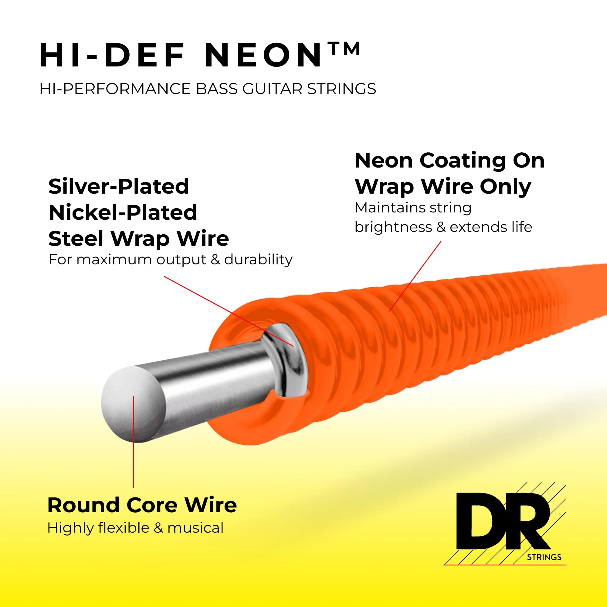 DR Strings HI-DEF NEON Bass Guitar Strings (NOB5-45) - Image 2