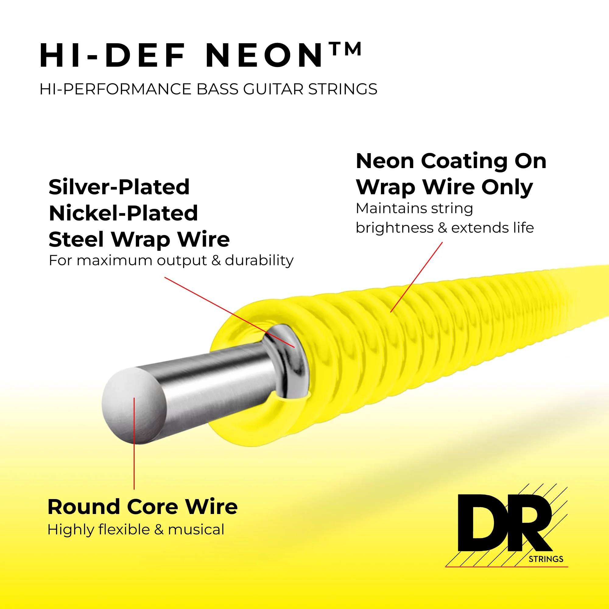 DR Strings HI-DEF NEON Bass Guitar Strings (NYB-45) - Image 2