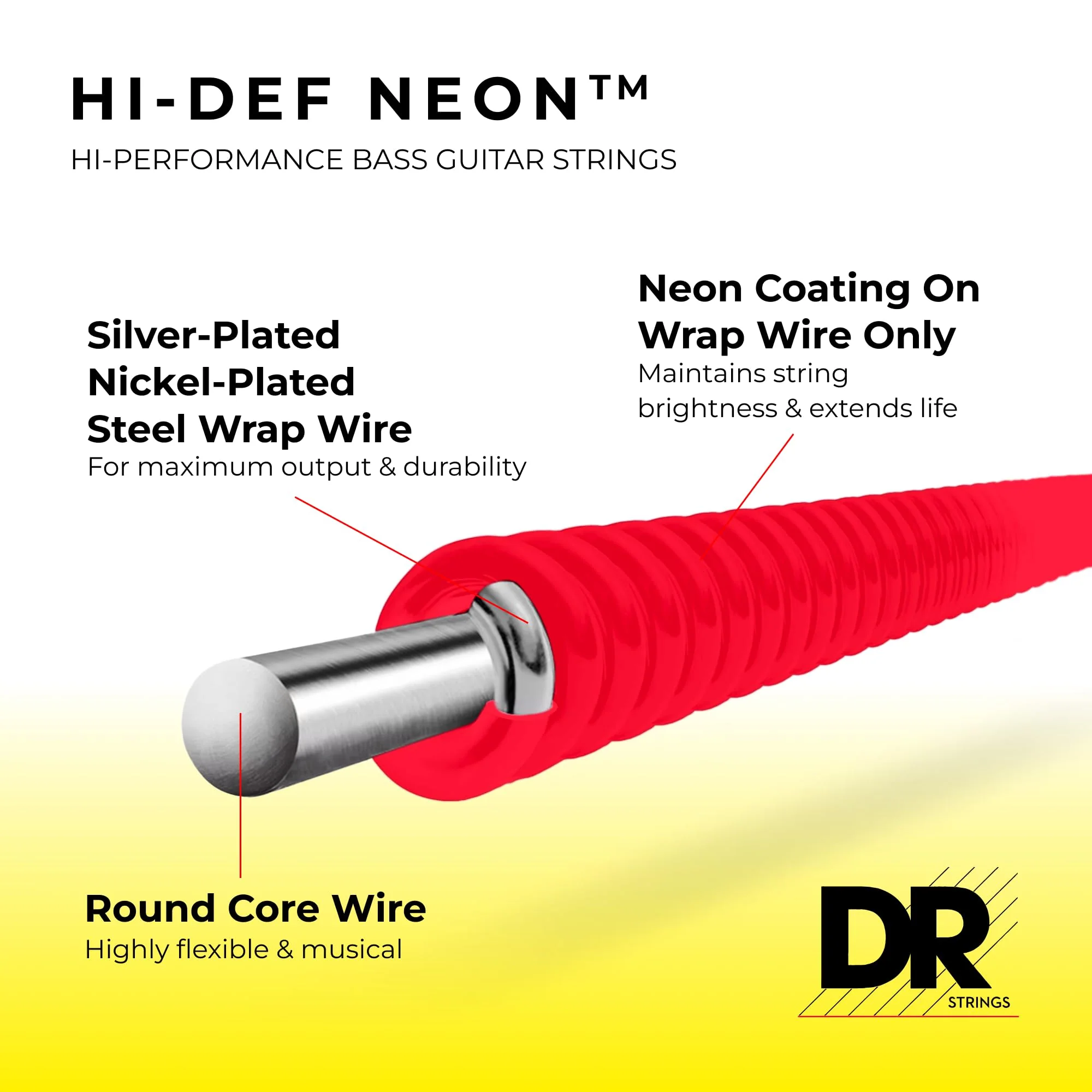 DR Strings Hi-Def Neon Red Bass Lite Strings (NRB40) - Image 2