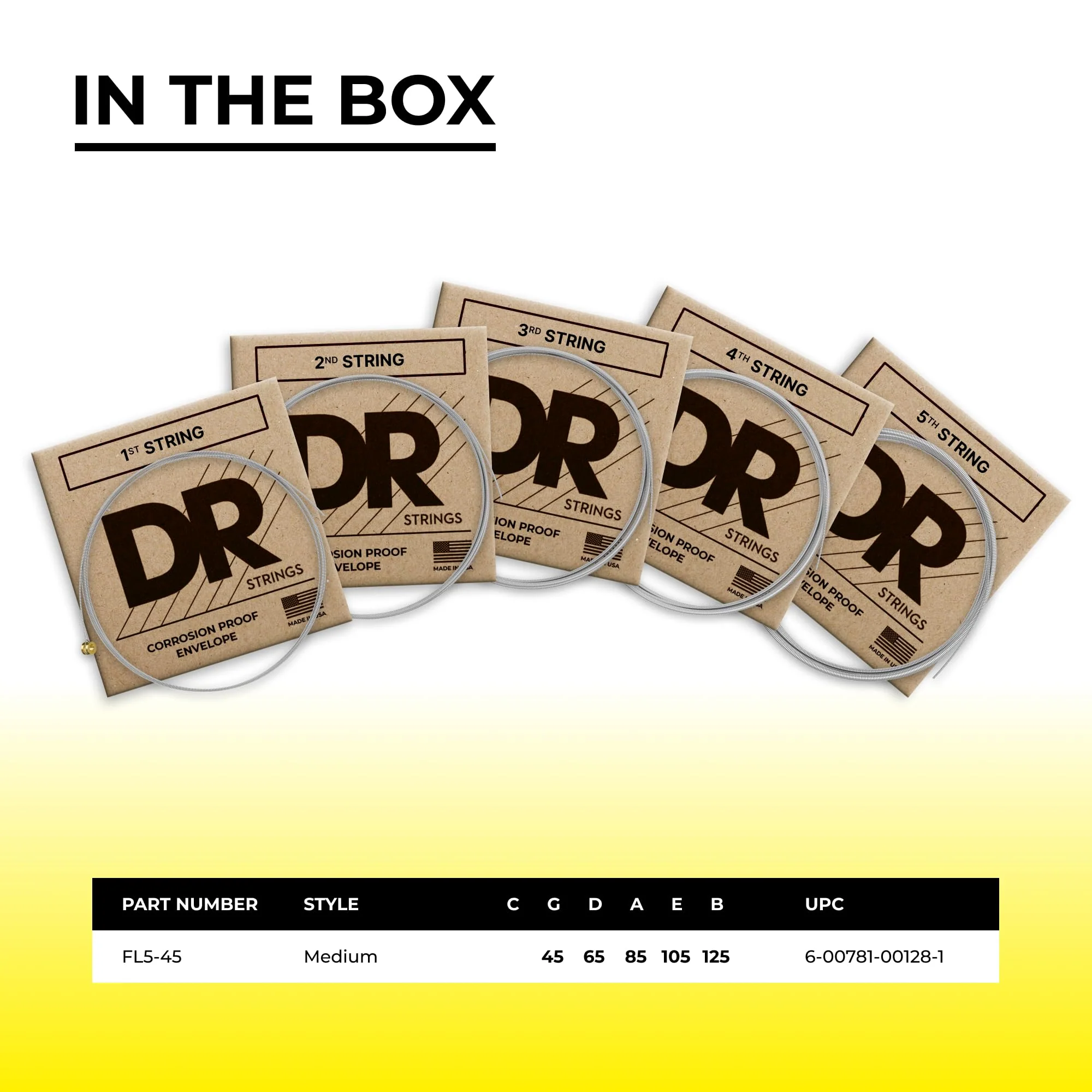 DR Strings LEGEND - Polished Flatwound Stainless Steel Bass Strings: 5-String Medium 45-125 String Bass - Image 4