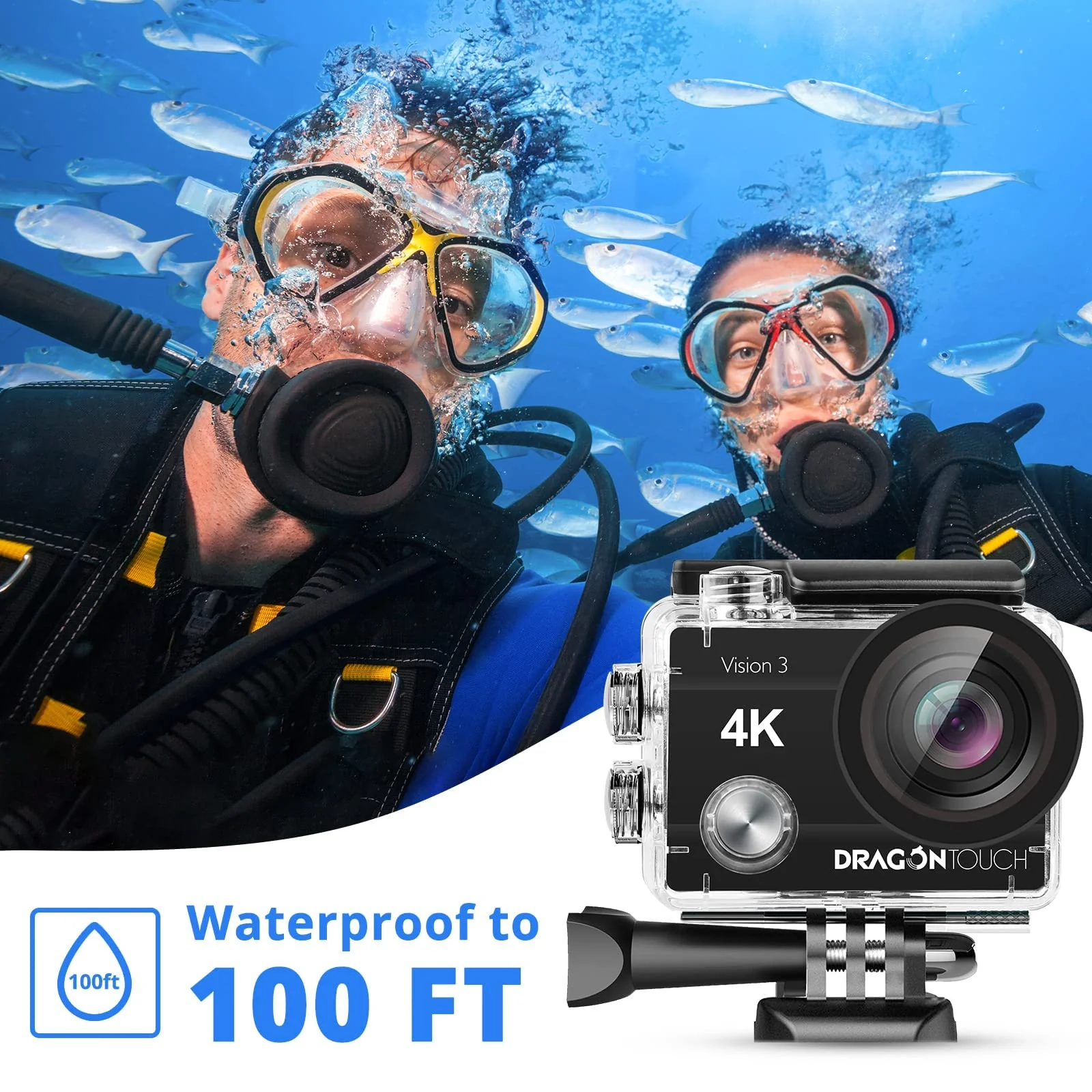 Dragon Touch 4K Action Camera 20MP Vision 3 Underwater Waterproof Camera 170° Wide Angle WiFi Sports Cam with Remote and Mounting Accessories Kit - Image 3
