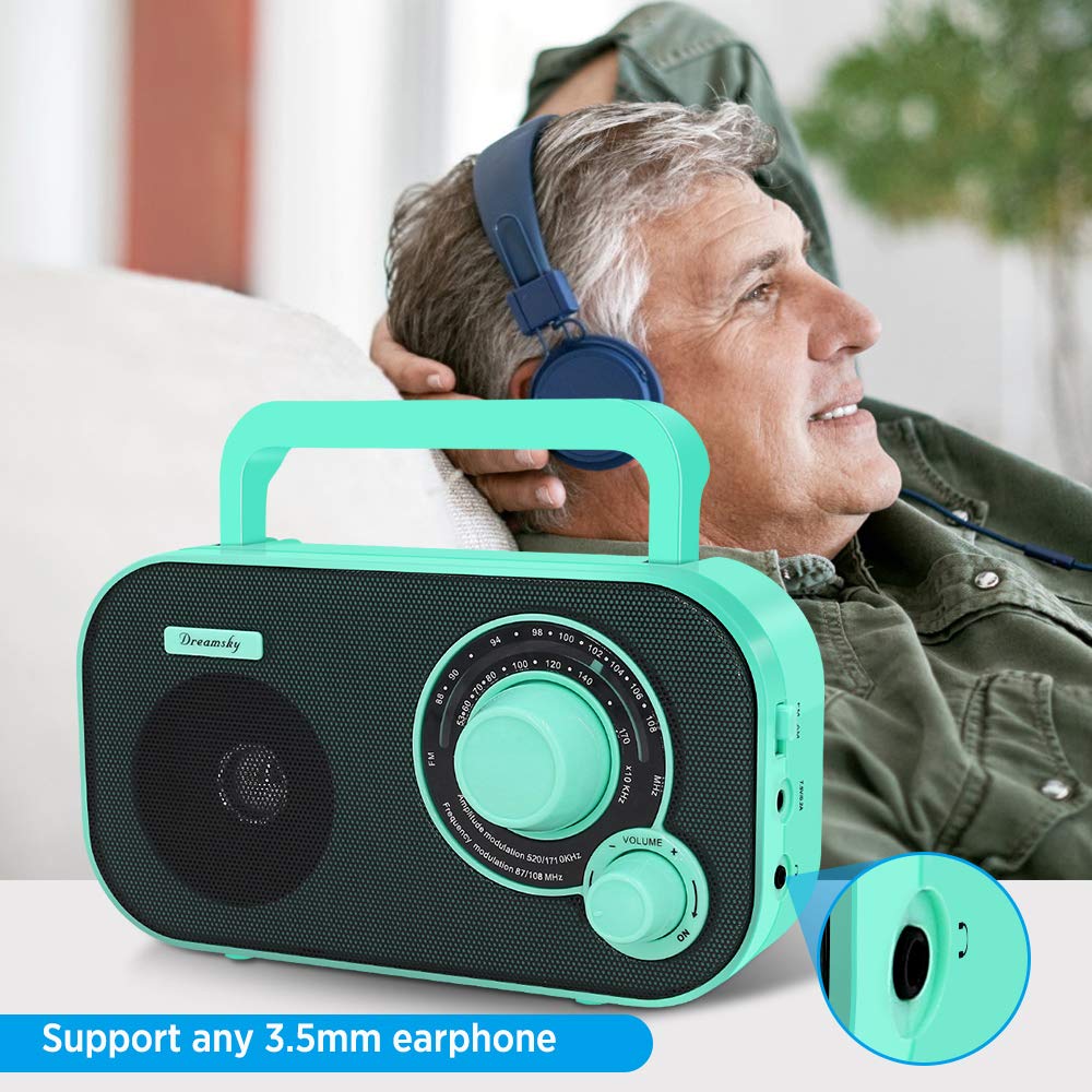DreamSky AM FM Portable Radio Plug in Wall or Battery Operated for Home & Outdoor, Strong Reception, Large Dial Easy to Use, Transistor Antenna, Headphone Jack, Small Gifts for Seniors Elderly Green - Image 6