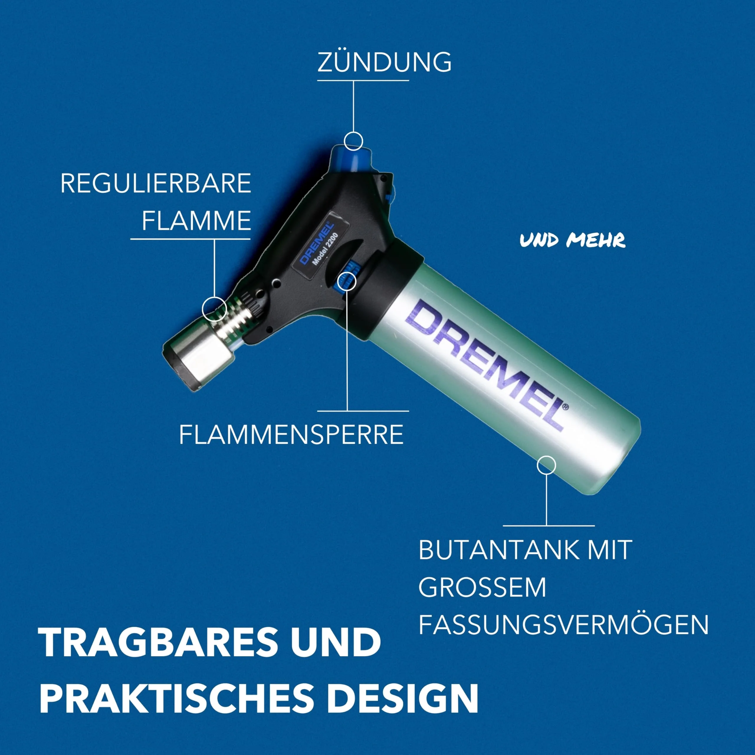 Dremel 2200 VersaFlame Multifunctional Butane Gas Burner - Butane Gas Blowtorch, Gas Burner and Soldering Kit (with 5 Accessories for Soldering, Shrinking, Welding, Flambing) New Dremel Versaflame 2200-7 - Image 3