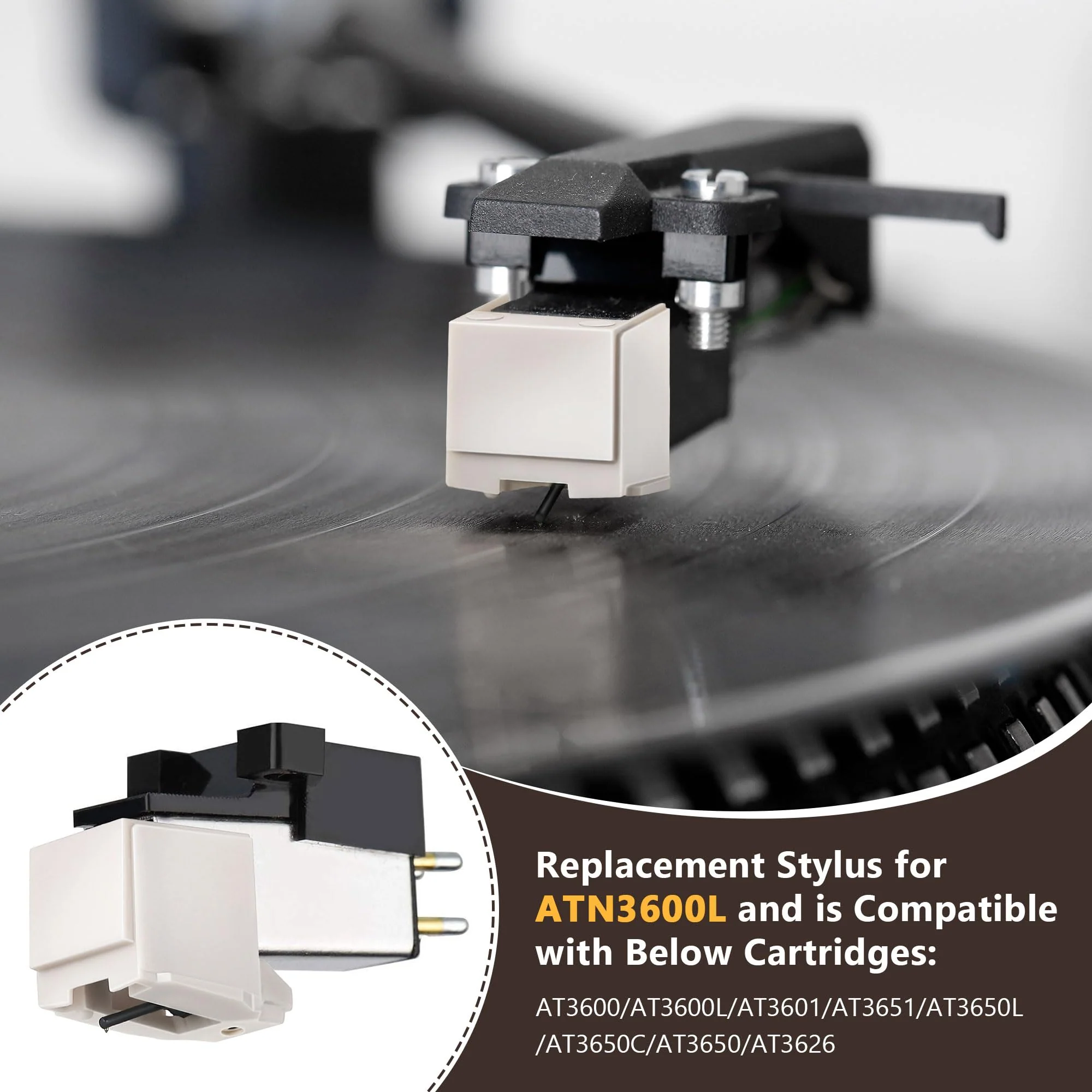 Dreyoo 2 Pack Record Player Needle Replacement for ATN3600L, Turntable Stylus Compatible with Audio-Technica ATPL30/ATPL50/ATLP60/ATLP60USB/ATLP2D/ATLP2DUSB Vinyl Turntable Player - Image 2