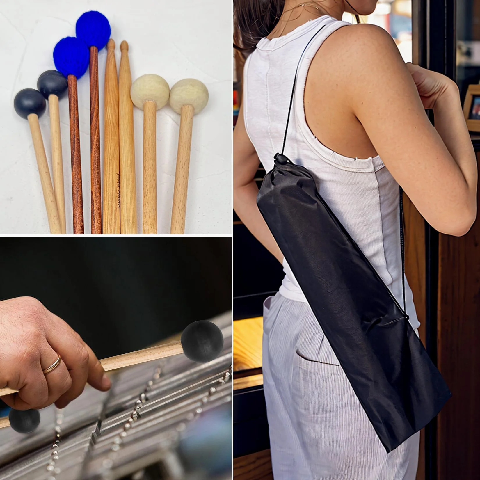Drum Mallets Kit – 4 Pairs (Felt Timpani, Rubber, Marimba, 5A) Drumsticks with Bag, Percussion Instrument Beginner Accessories for Steel Drum, Bass Drum, Glockenspiel, Xylophone Mallet - Image 6