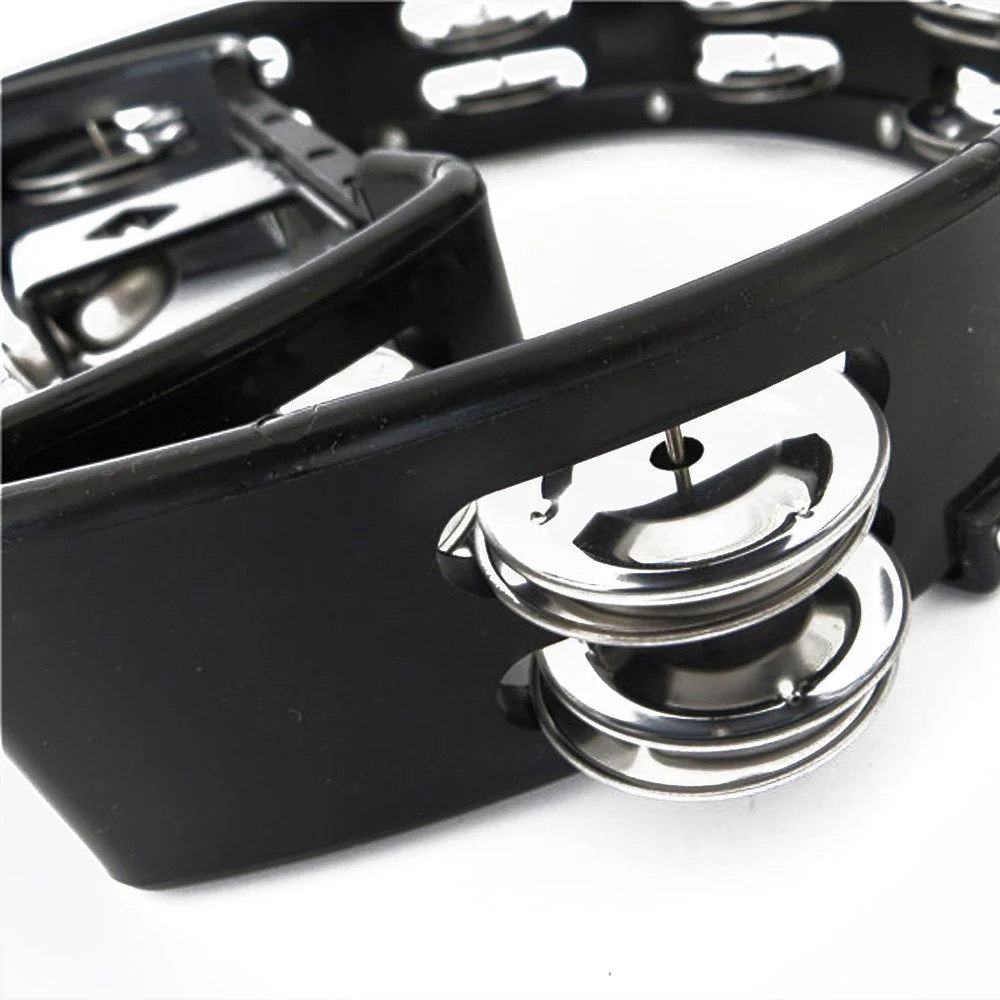 Drum Set Tambourine with Mounting Eye Bolt,Hi Hat tambourine(Black,Red) (10 double rows of jingles, Black) - Image 4