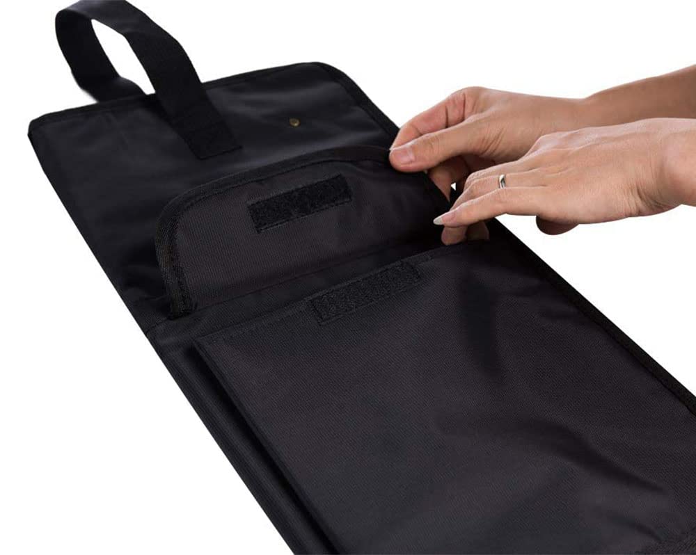 Drum Stick Bag case Percussion Drum Mallet Bag with an External Pocket and Floor Tom Hooks Holds 10-12 Pairs Drum Sticks Mallets Brushes Black - Image 4