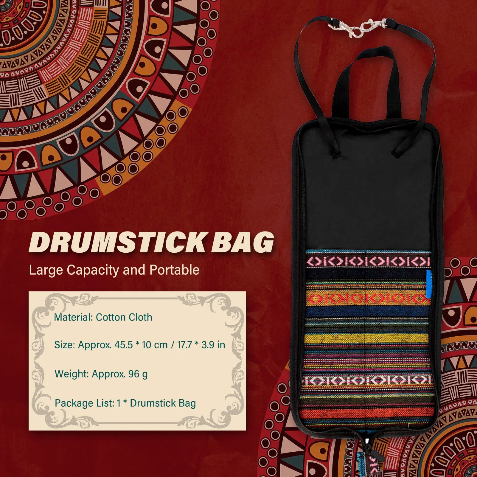 Drum Stick Bag, Chazcool Drum Stick Holder, Portable Drum Stick Case Hanging Bag Exotic Style Percussion Accessories Drumsticks Carrying Handbag with Handle For Drumsticks - Image 3