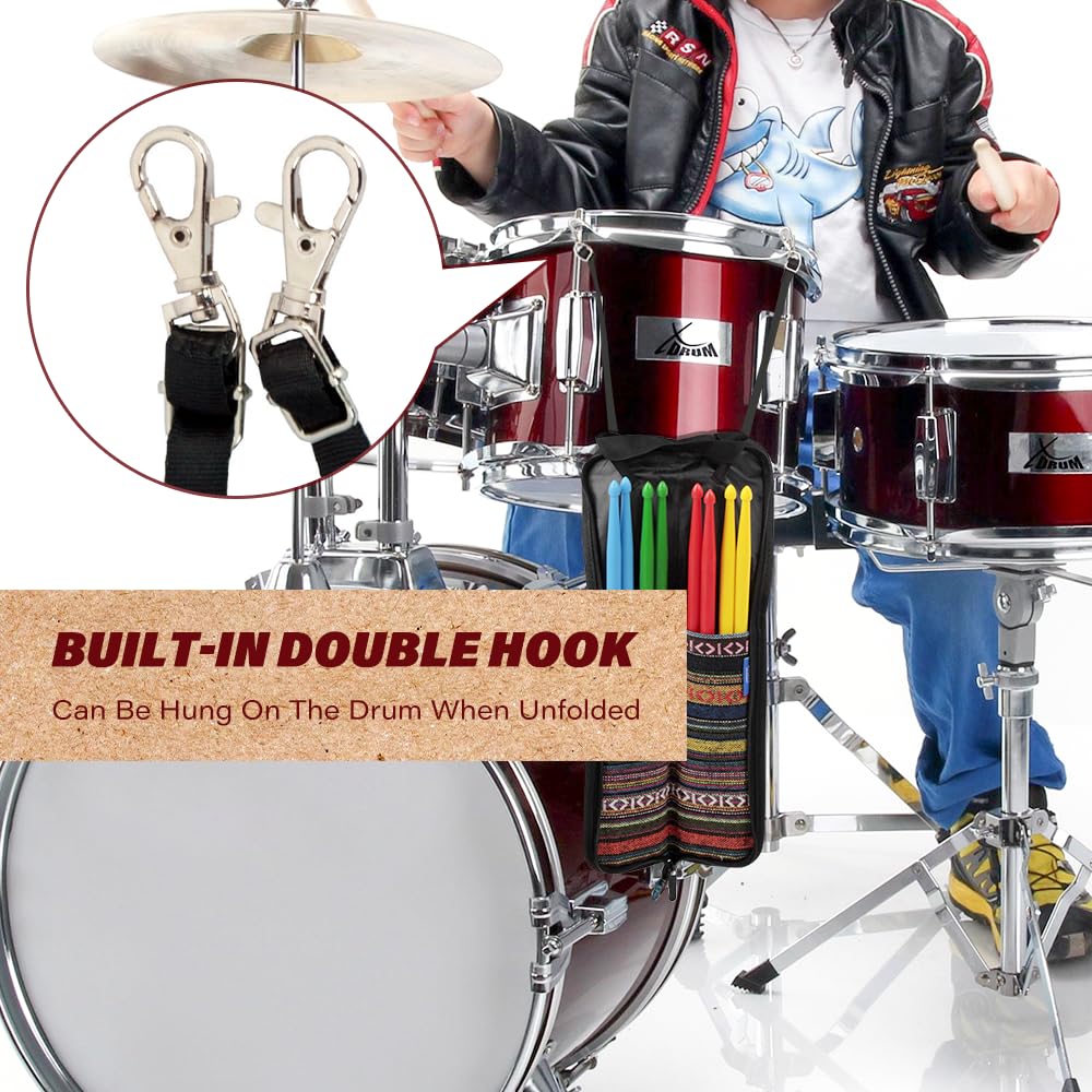 Drum Stick Bag, Chazcool Drum Stick Holder, Portable Drum Stick Case Hanging Bag Exotic Style Percussion Accessories Drumsticks Carrying Handbag with Handle For Drumsticks - Image 6