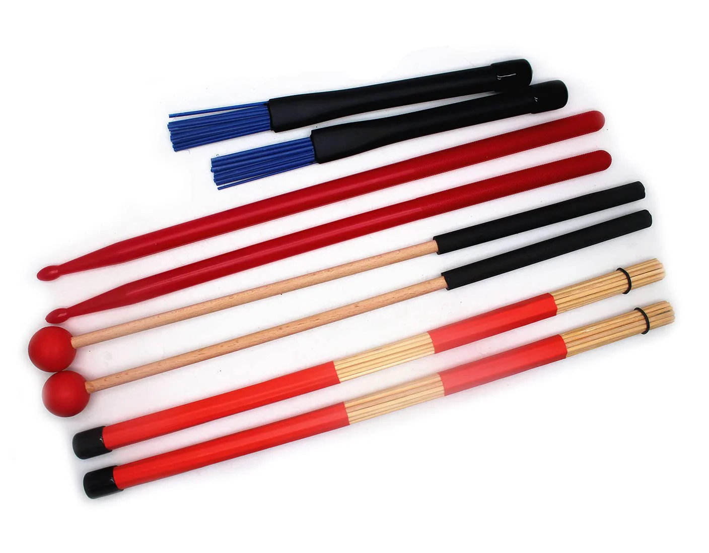 Drum Stick Bag Drum Stick Storage Hanging Bag with 4 Pair Drum Sticks Set includes Jazz Nylon Brushes+Bamboo Rods Drum Brushes+ 5A Nylon Drum Sticks+Wood Mallets Red - Image 2