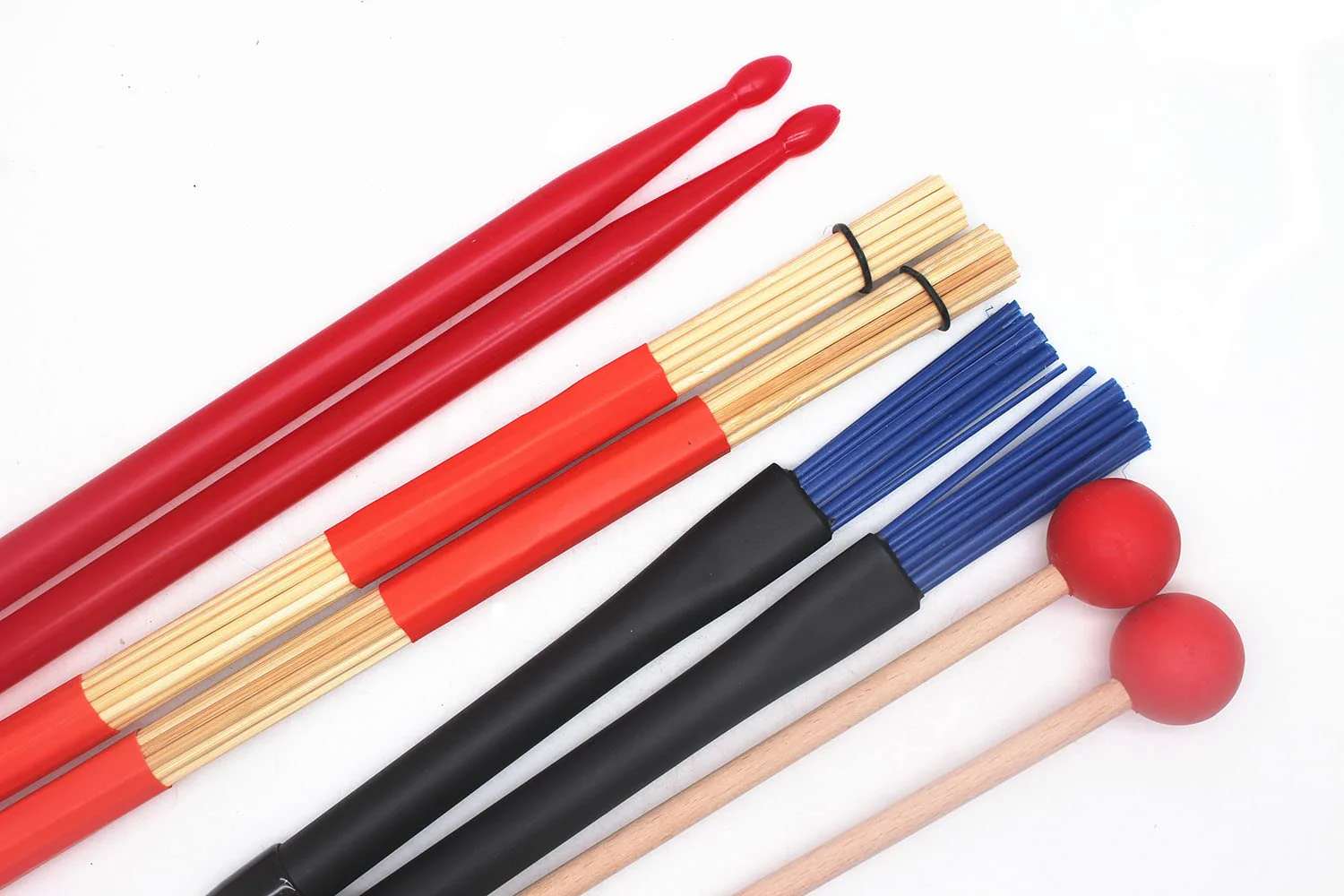 Drum Stick Bag Drum Stick Storage Hanging Bag with 4 Pair Drum Sticks Set includes Jazz Nylon Brushes+Bamboo Rods Drum Brushes+ 5A Nylon Drum Sticks+Wood Mallets Red - Image 3