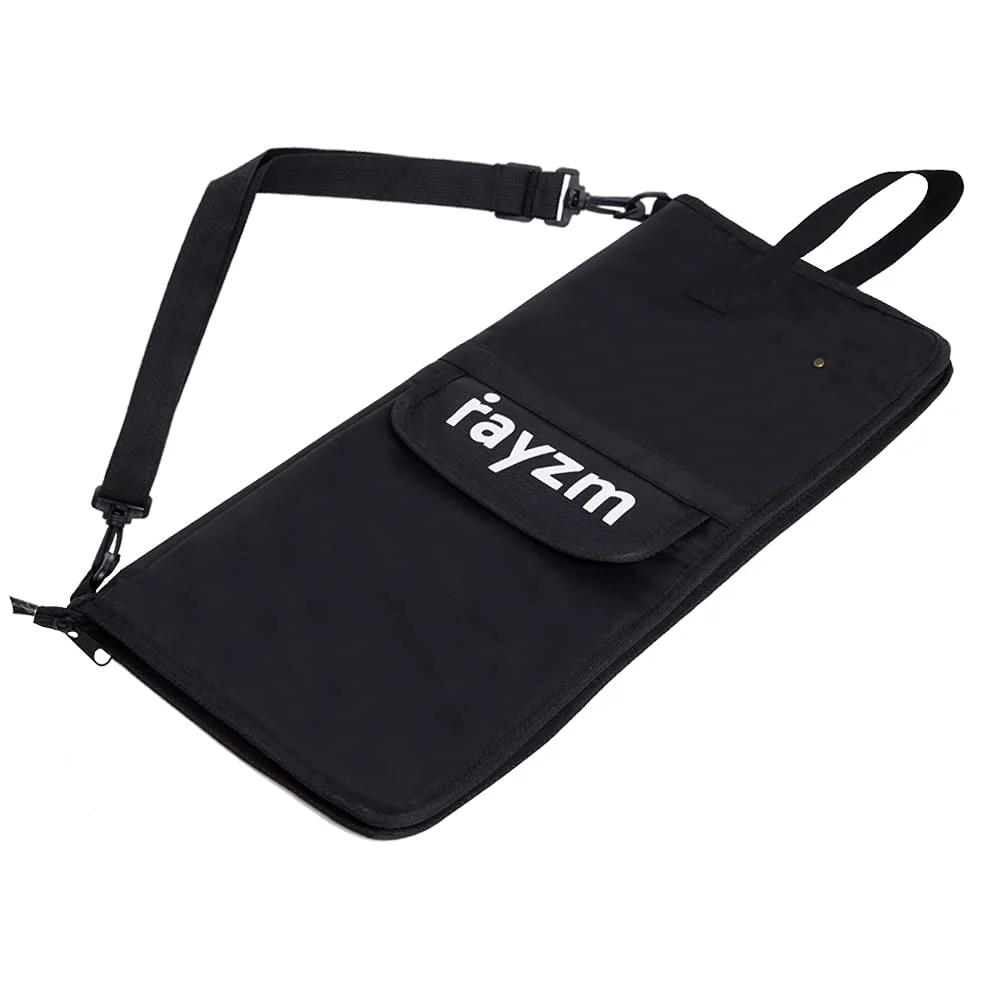 Drum Stick Bag with an External Pocket, Standard Nylon Stick Bag with a Carry Handle and Floor Tom Hooks, Inside 4 Slots Holds up to 12 Pairs of Drumsticks,Water Resistant Nylon