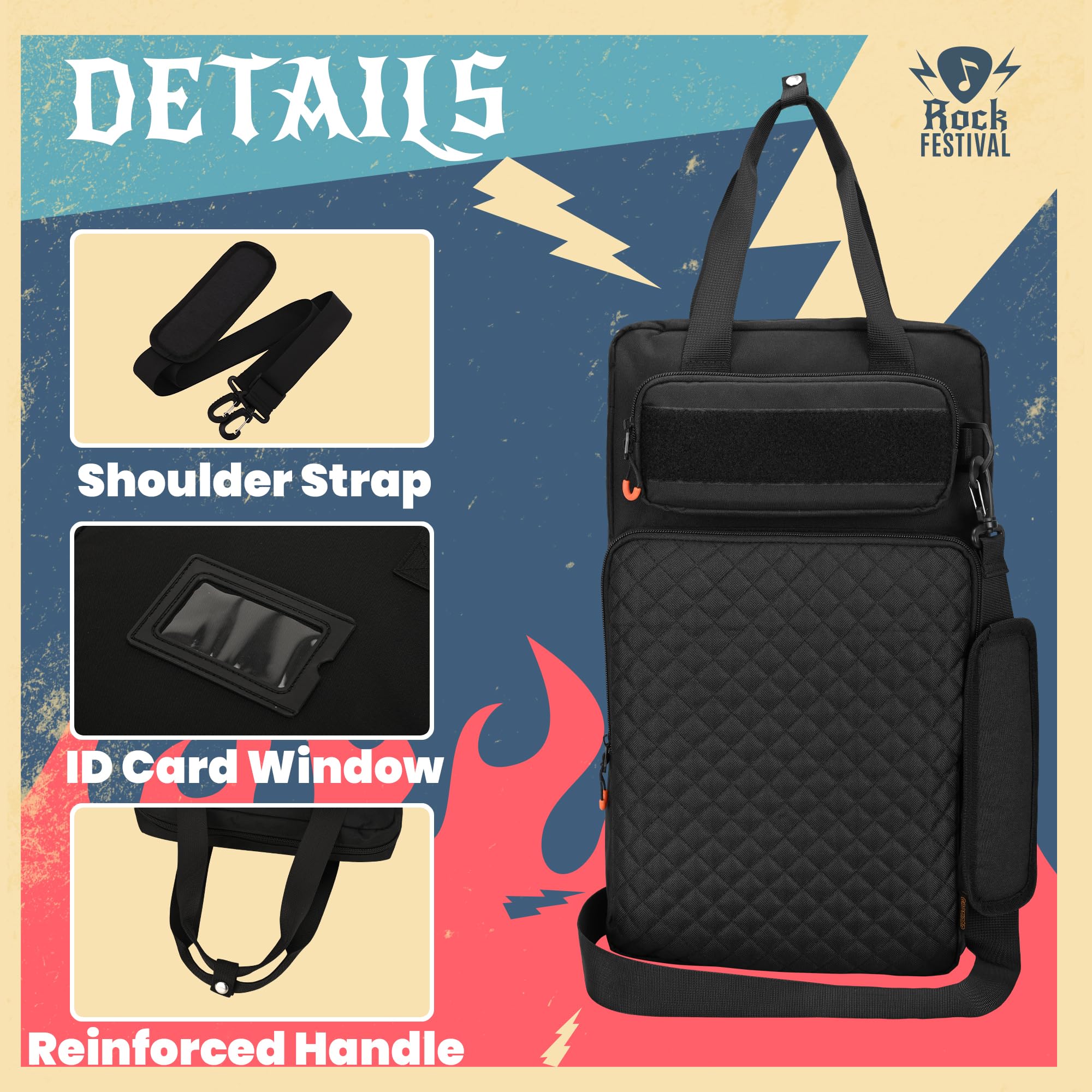 Drum Stick Bag with Hanging Hooks, Drum Mallet Storage with Adjustable Shoulder Strap, Hanging Drumstick Bag for Percussion Accessories, Black - Image 4