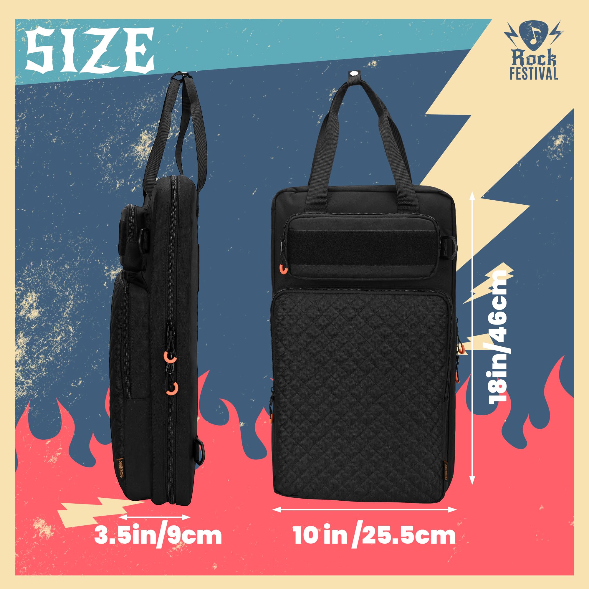 Drum Stick Bag with Hanging Hooks, Drum Mallet Storage with Adjustable Shoulder Strap, Hanging Drumstick Bag for Percussion Accessories, Black - Image 6
