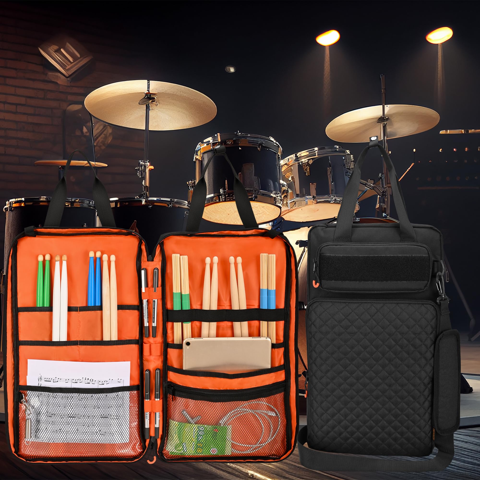 Drum Stick Bag with Hanging Hooks, Drum Mallet Storage with Adjustable Shoulder Strap, Hanging Drumstick Bag for Percussion Accessories, Black - Image 8