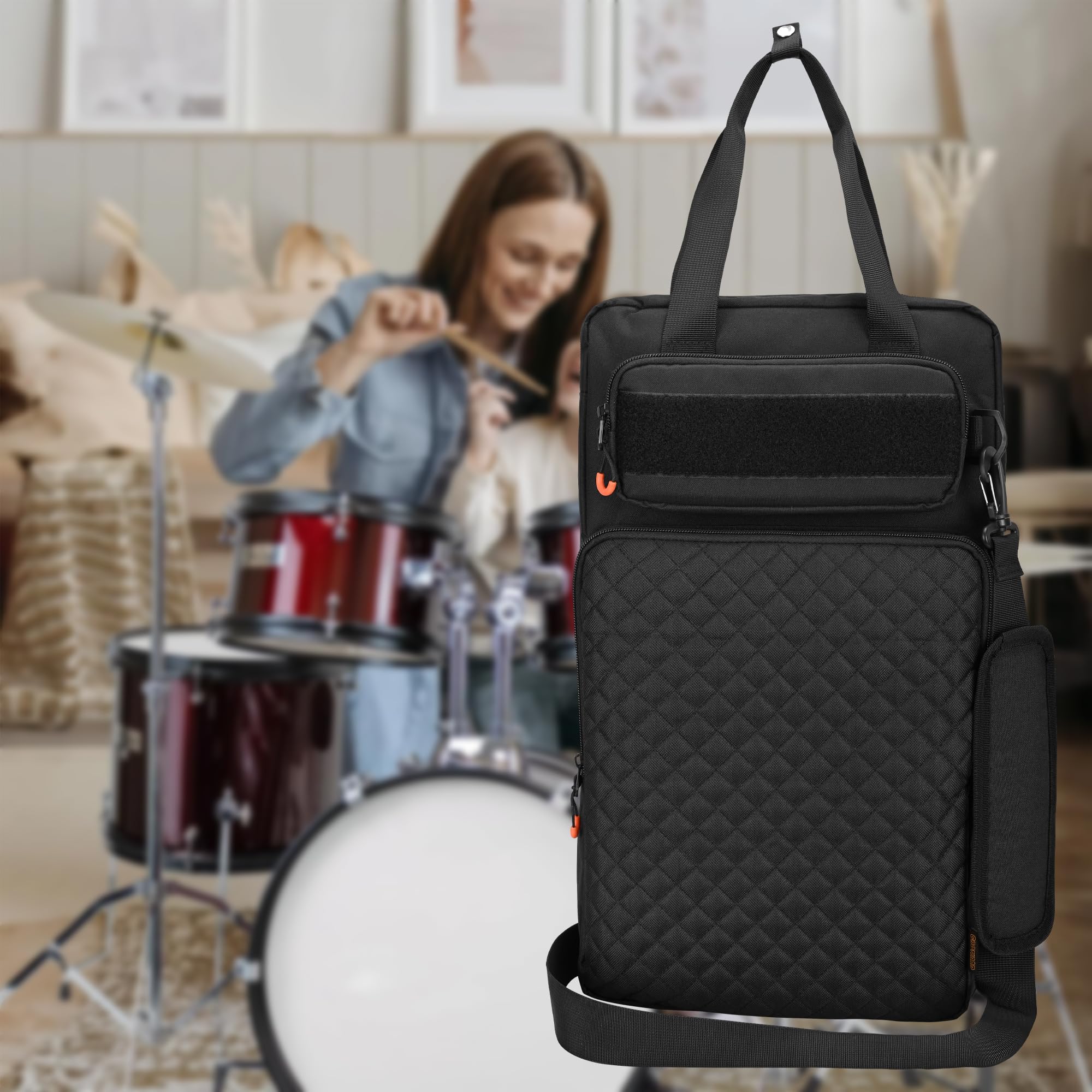 Drum Stick Bag with Hanging Hooks, Drum Mallet Storage with Adjustable Shoulder Strap, Hanging Drumstick Bag for Percussion Accessories, Black - Image 9
