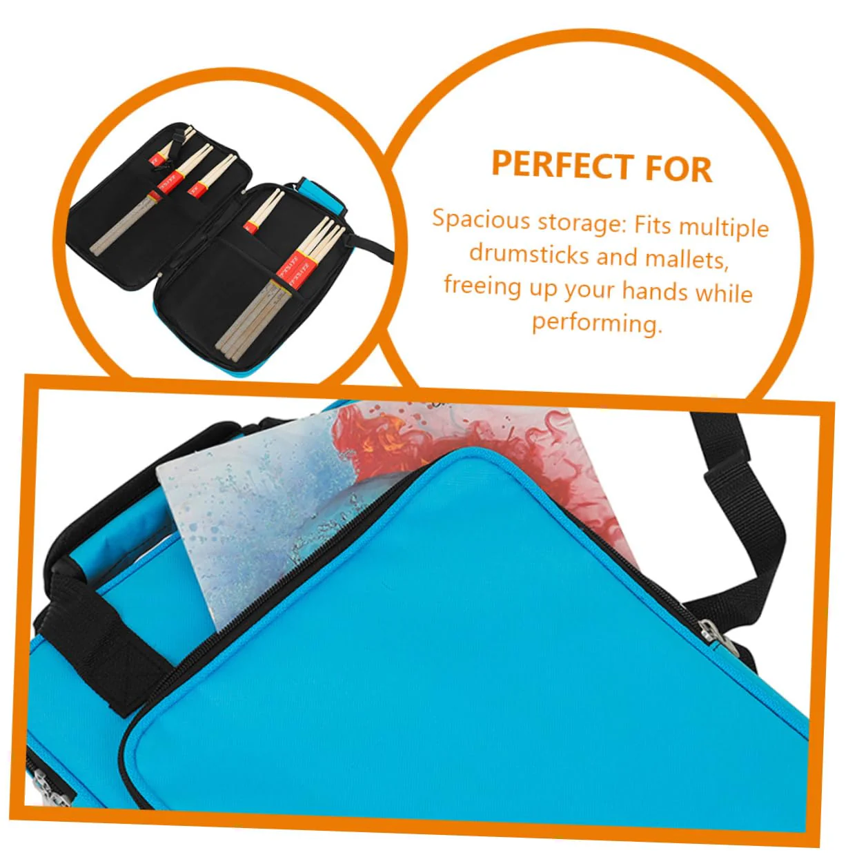 Drum Stick Storage Holders Drumstick Mallets Holder Mallets Holder Bag Stick Bag for Drumsticks Mallet Bag for Percussion Drum Stick Bag Drum Supply Carry Bag Oxford Cloth Thicken Blue 45.5x28x4cm - Image 6