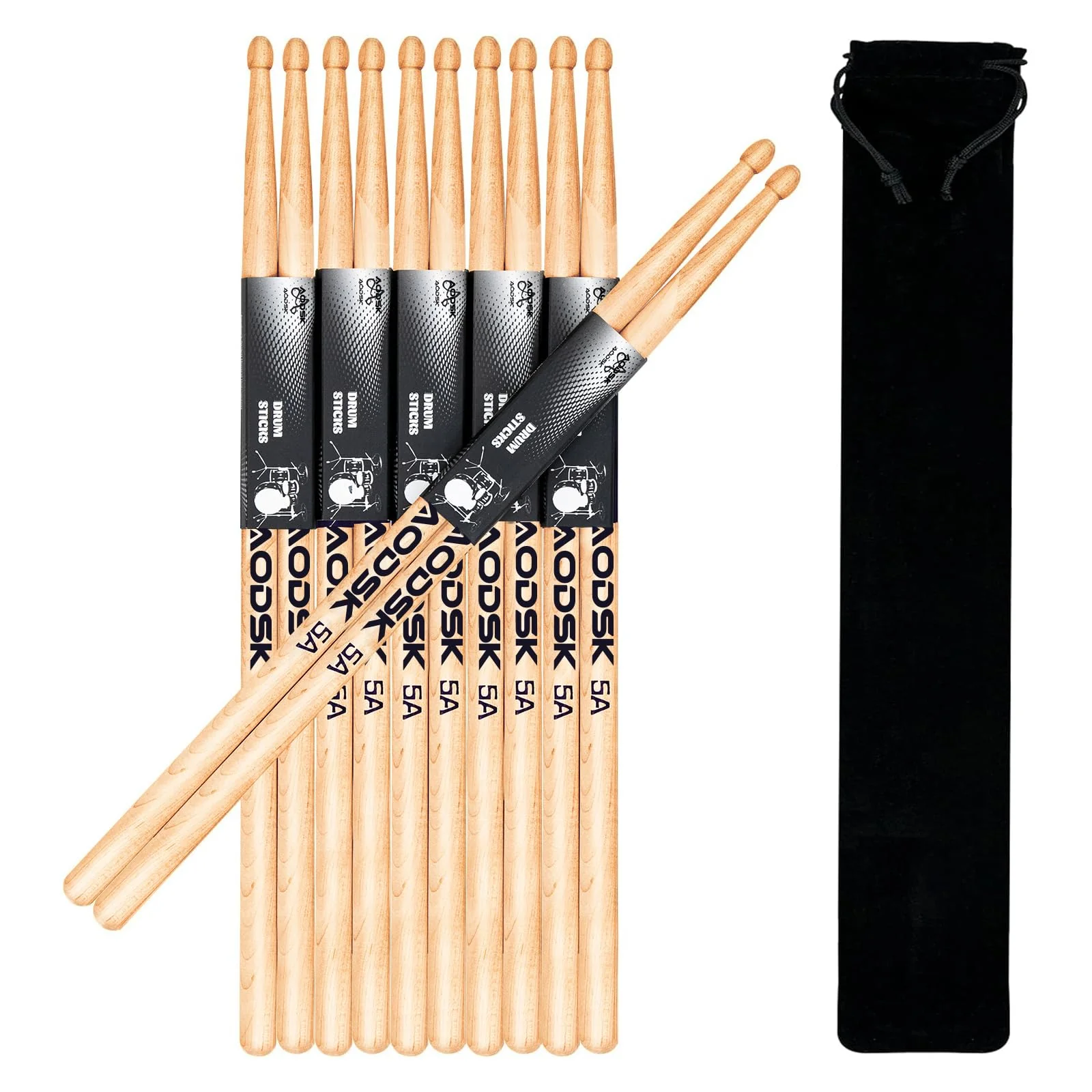Drum Sticks 5A Classic America Maple Wood Tear Drop Tip Drumsticks Anti-Slip,Suitable for adults and children with storage Bags-6 Pairs 6 Pair