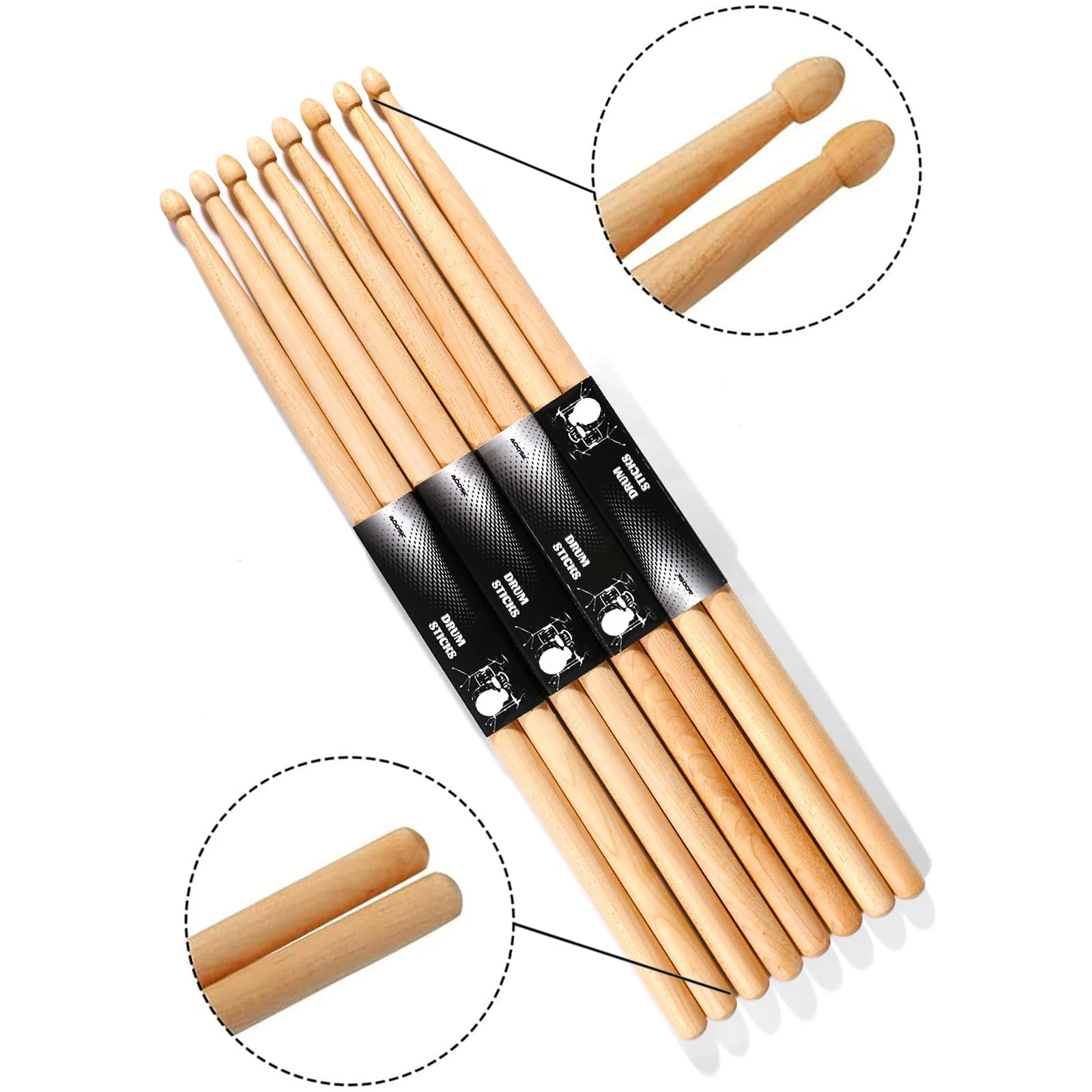 Drum Sticks 5A Classic America Maple Wood Tear Drop Tip Drumsticks Anti-Slip,Suitable for adults and children with storage Bags-6 Pairs 6 Pair - Image 3
